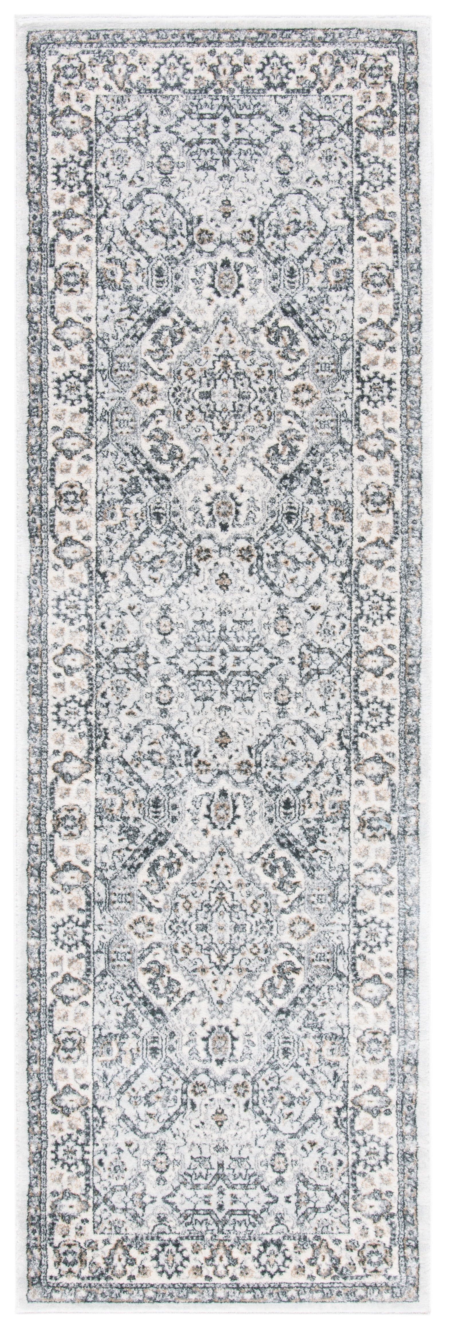 Grey and Ivory Synthetic Oriental Runner Rug, 2'2" x 11'