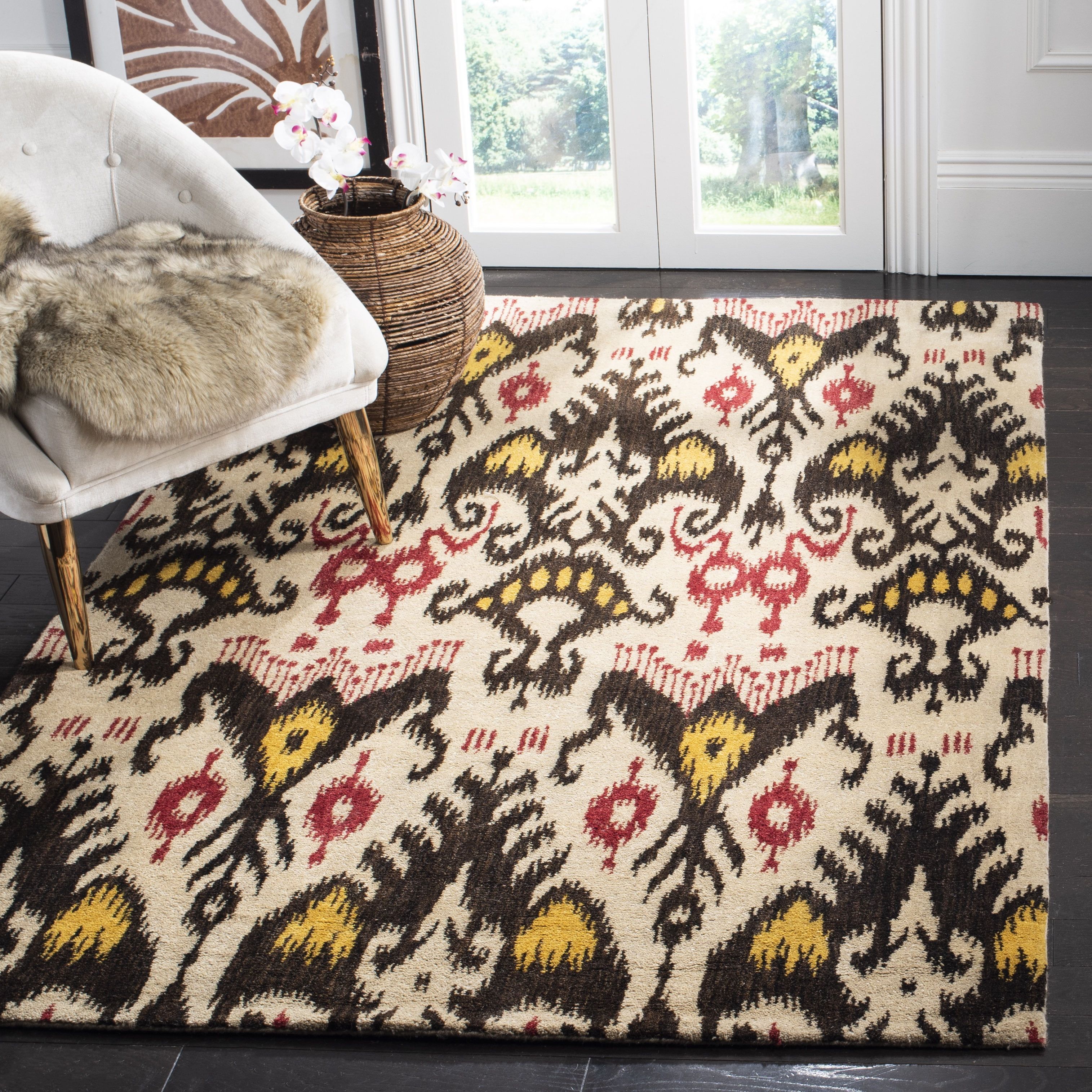 Hand-Tufted Red and Beige Wool Ikat Area Rug