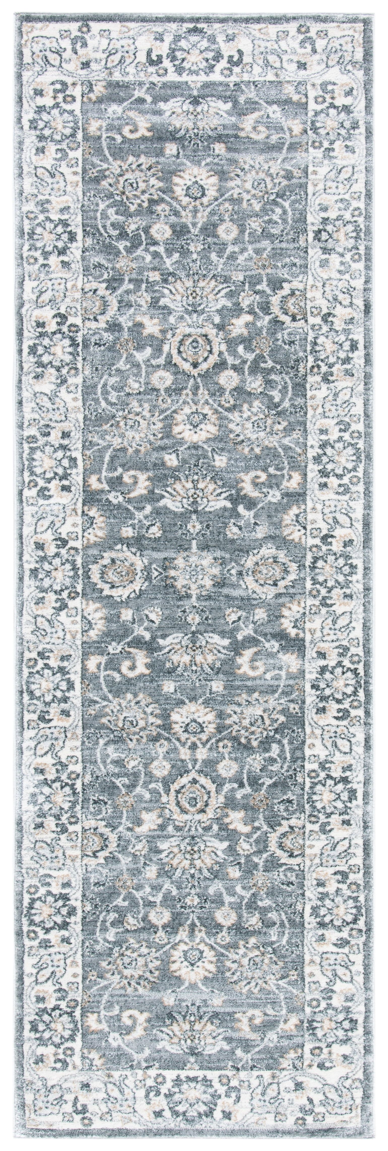 Grey and Ivory Synthetic Oriental Runner Rug, 2'2" x 11'