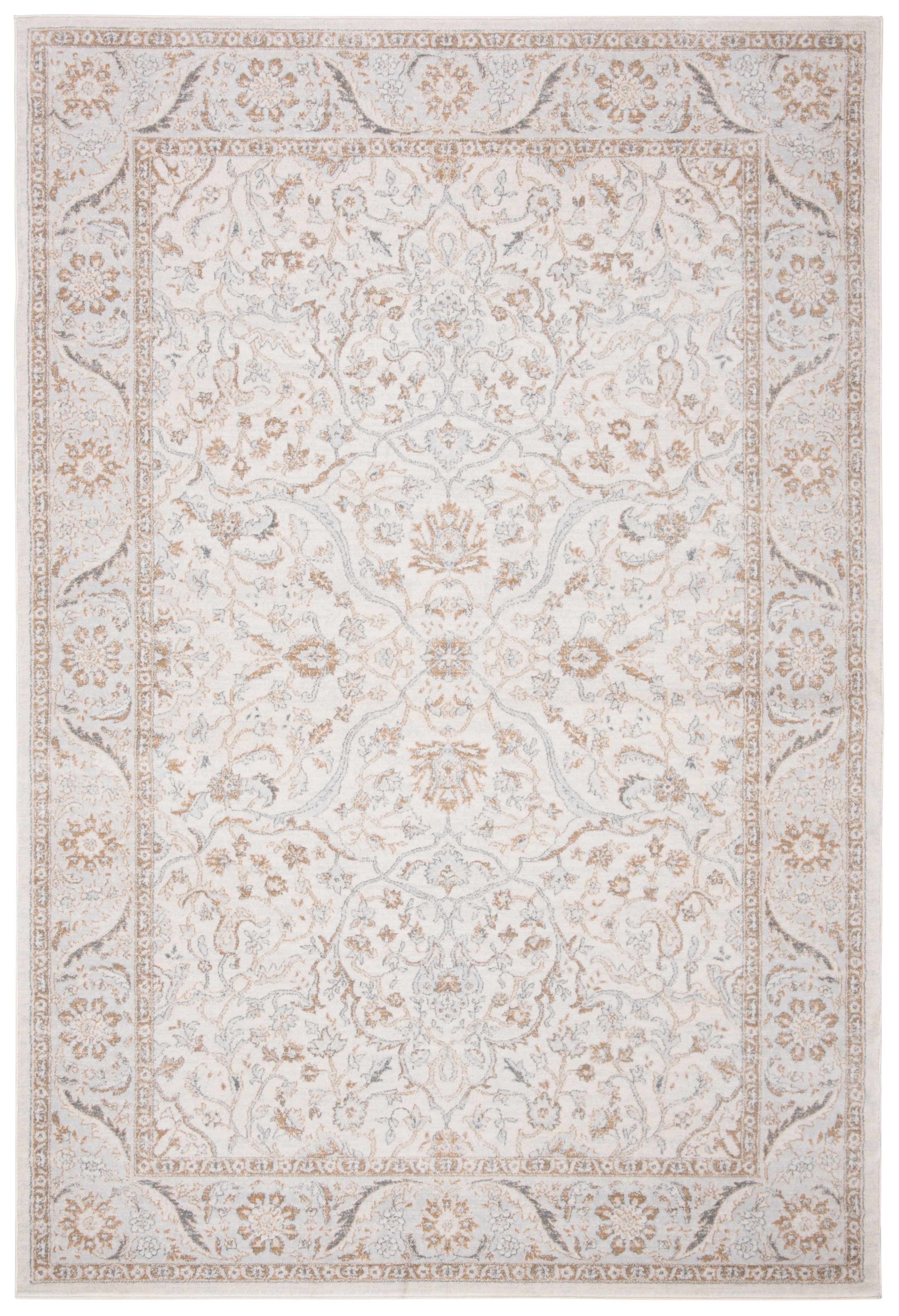 Cream and Beige Synthetic Oriental Area Rug, 6'7" x 9'
