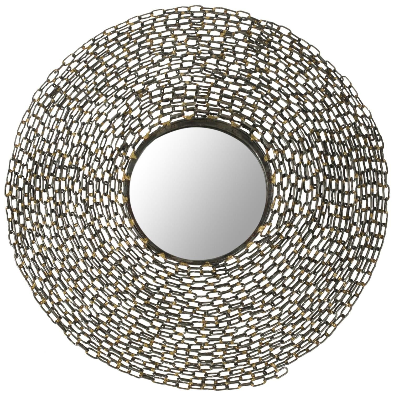 24-Inch Round Gold Sunburst Chain Link Mirror