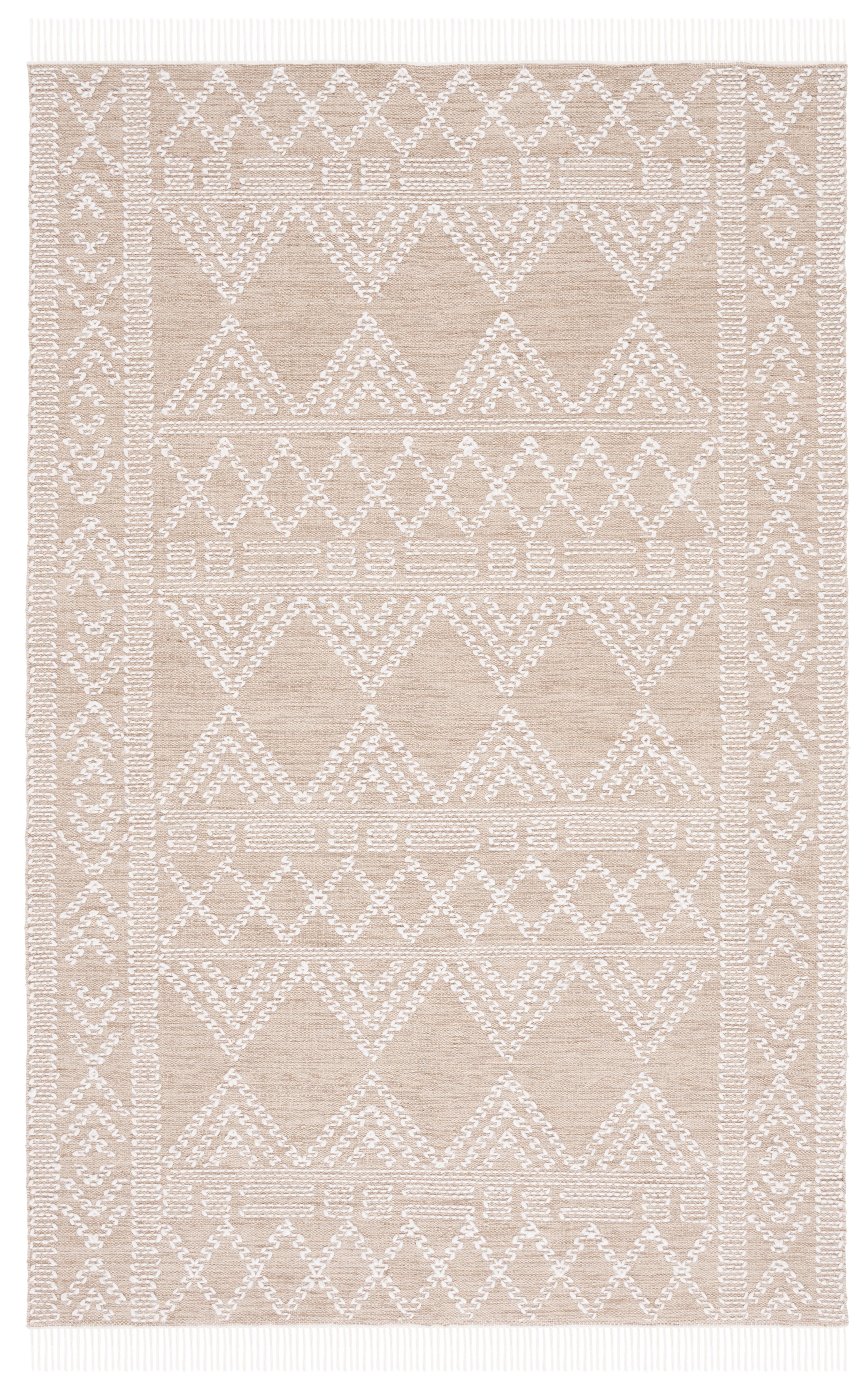 Ivory and Beige Handwoven Wool and Cotton Area Rug, 8' x 10'