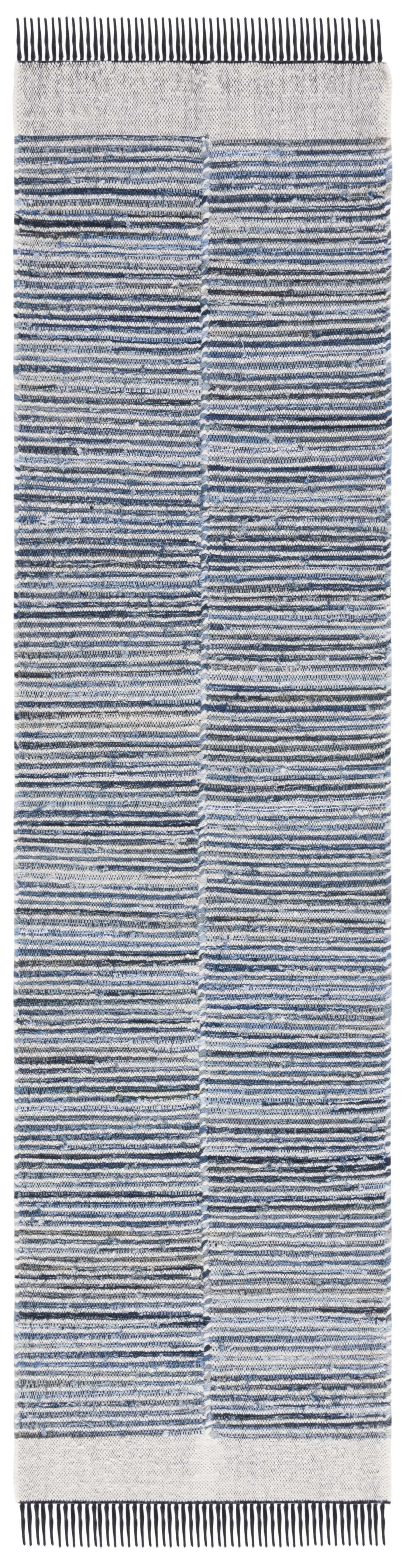 Blue and Ivory Flat Woven Wool Cotton Runner Rug