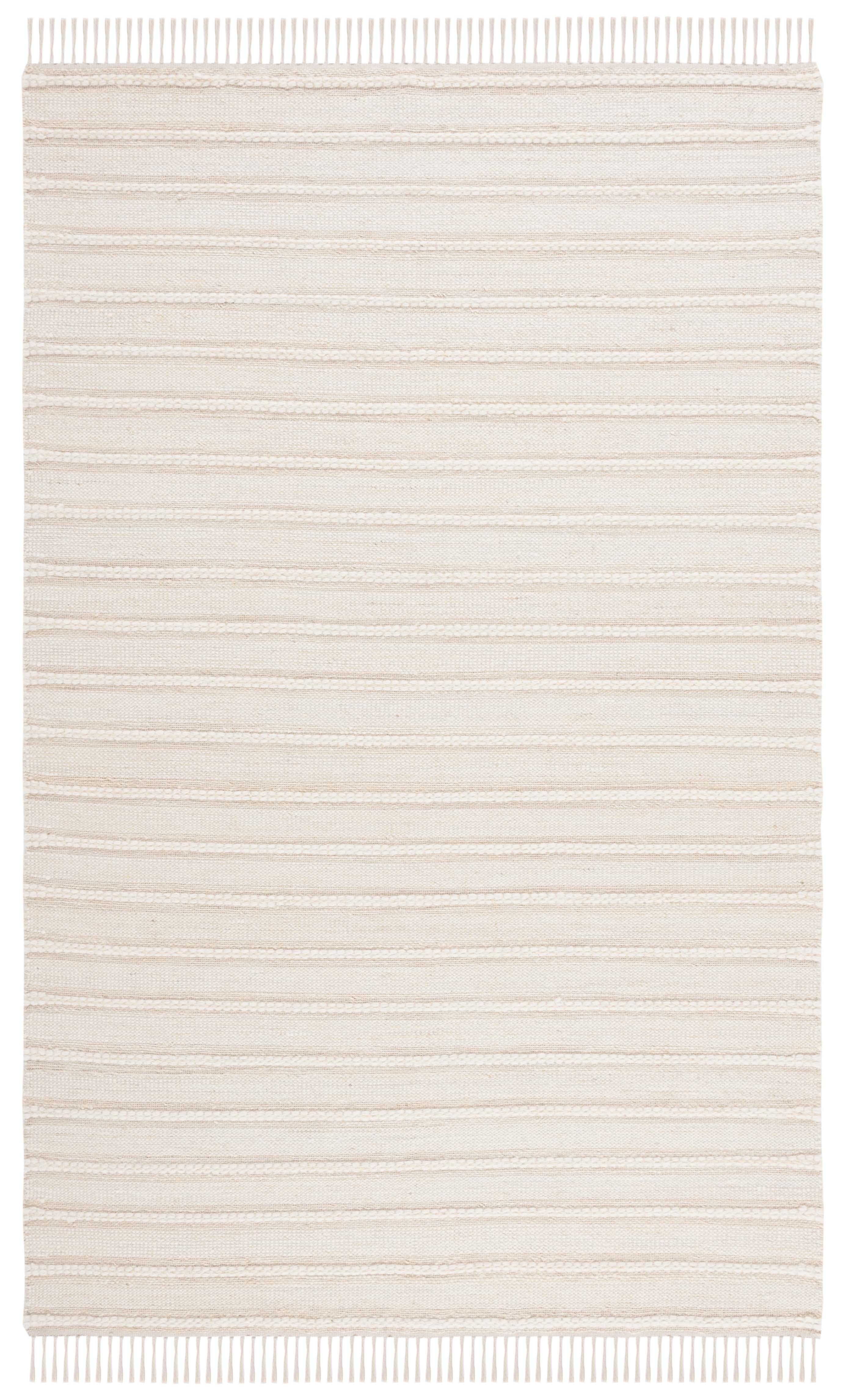 Ivory and Natural Stripe 4' x 6' Wool Cotton Handmade Rug