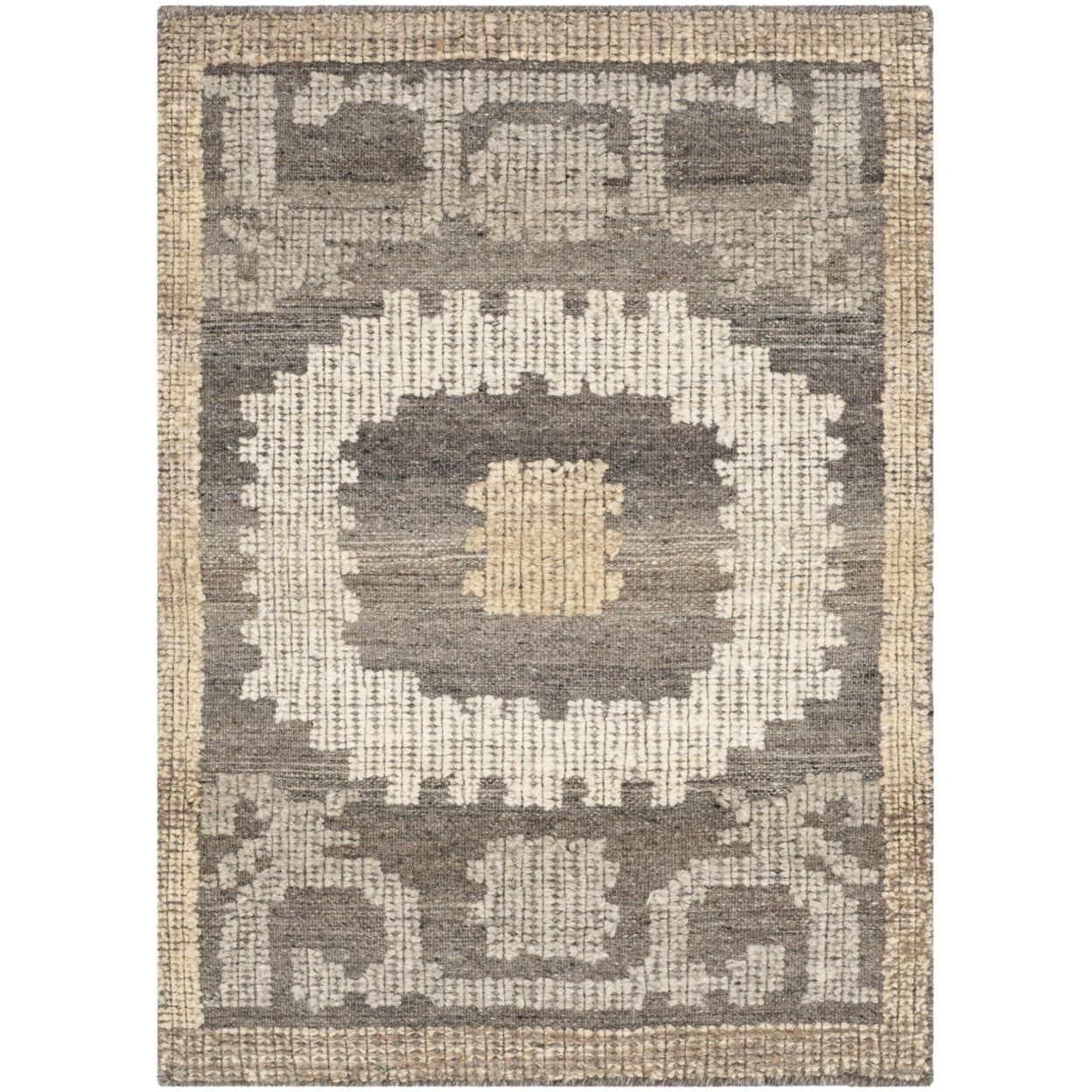 Ivory Hand-Knotted Tribal Wool Rug - 6' x 9'