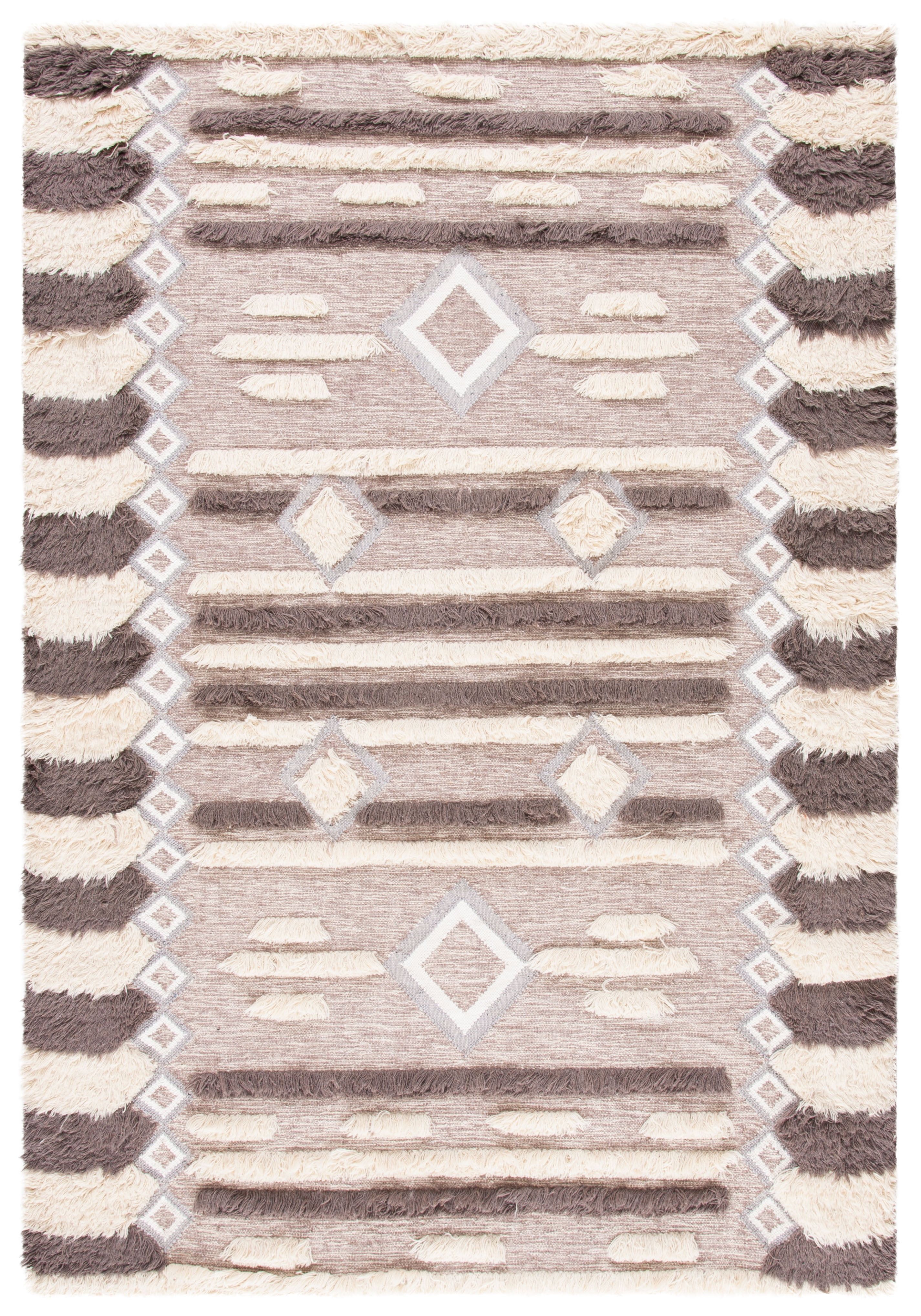 Ivory and Brown Hand-Knotted Wool 6' x 9' Area Rug