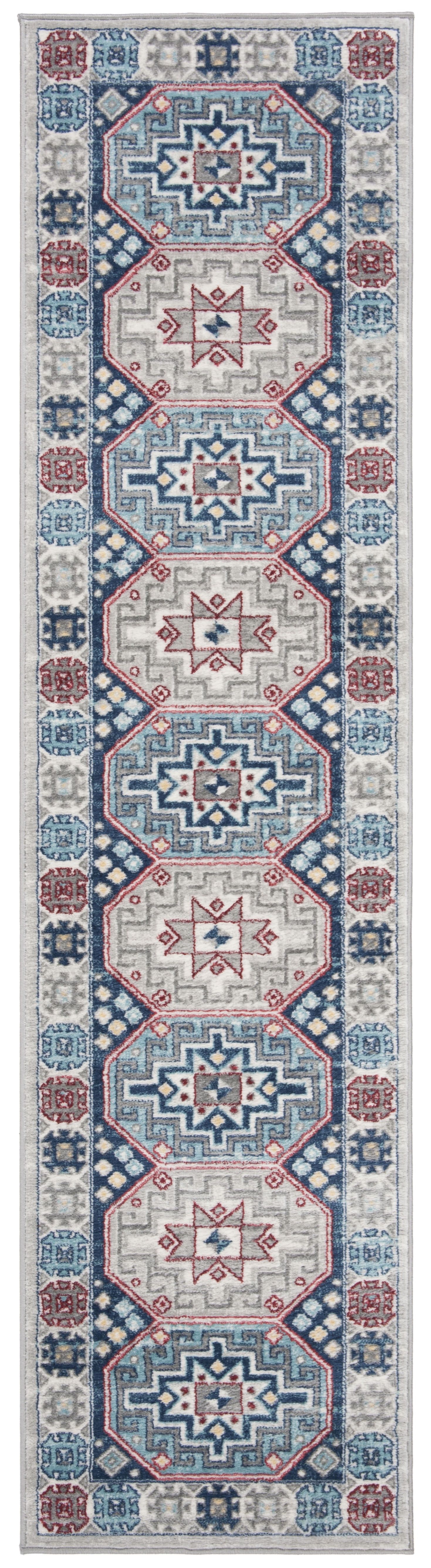 Palatial Ambiance Blue Synthetic 2' x 8' Runner Rug