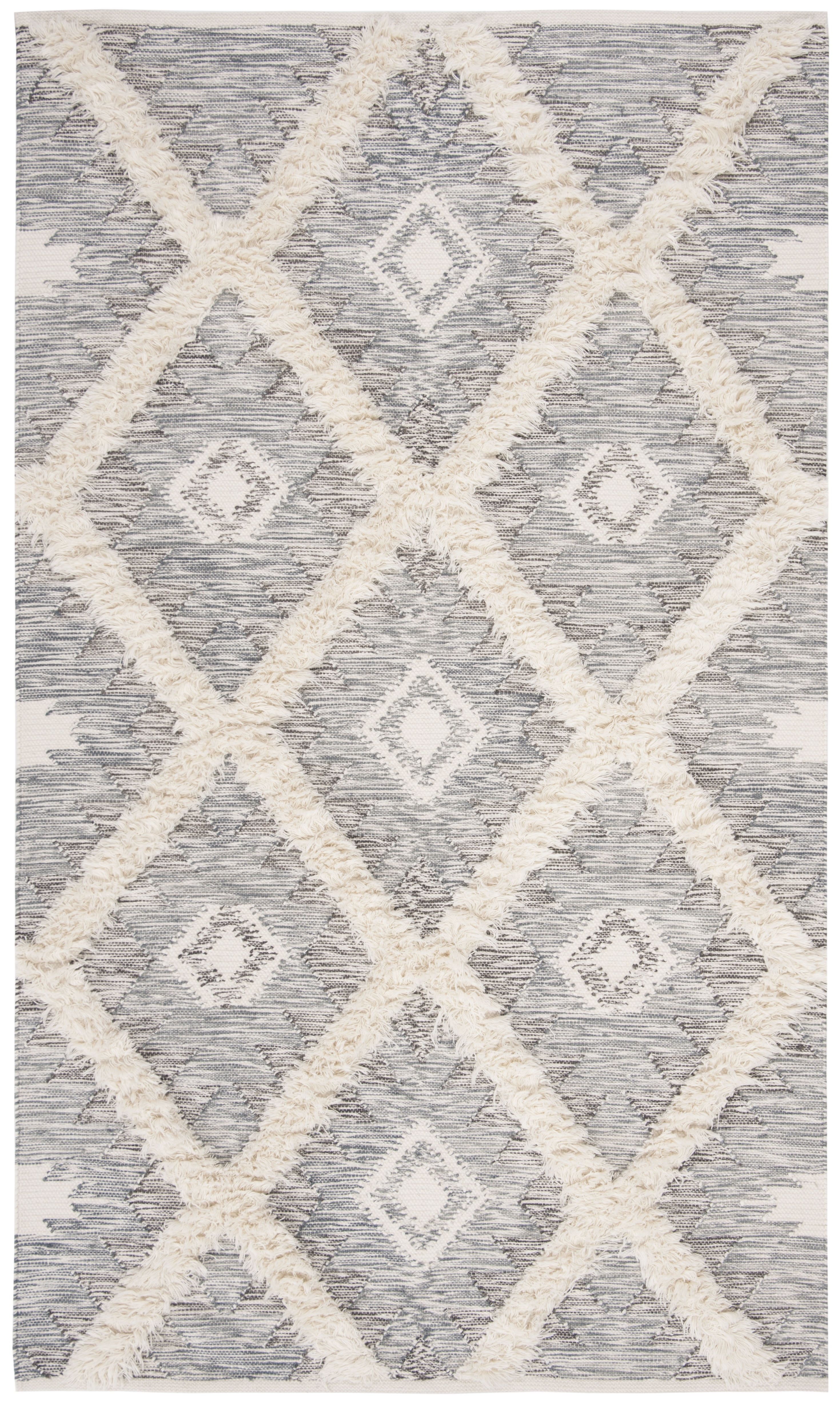 Grey and Ivory Geometric Wool 9' x 12' Area Rug