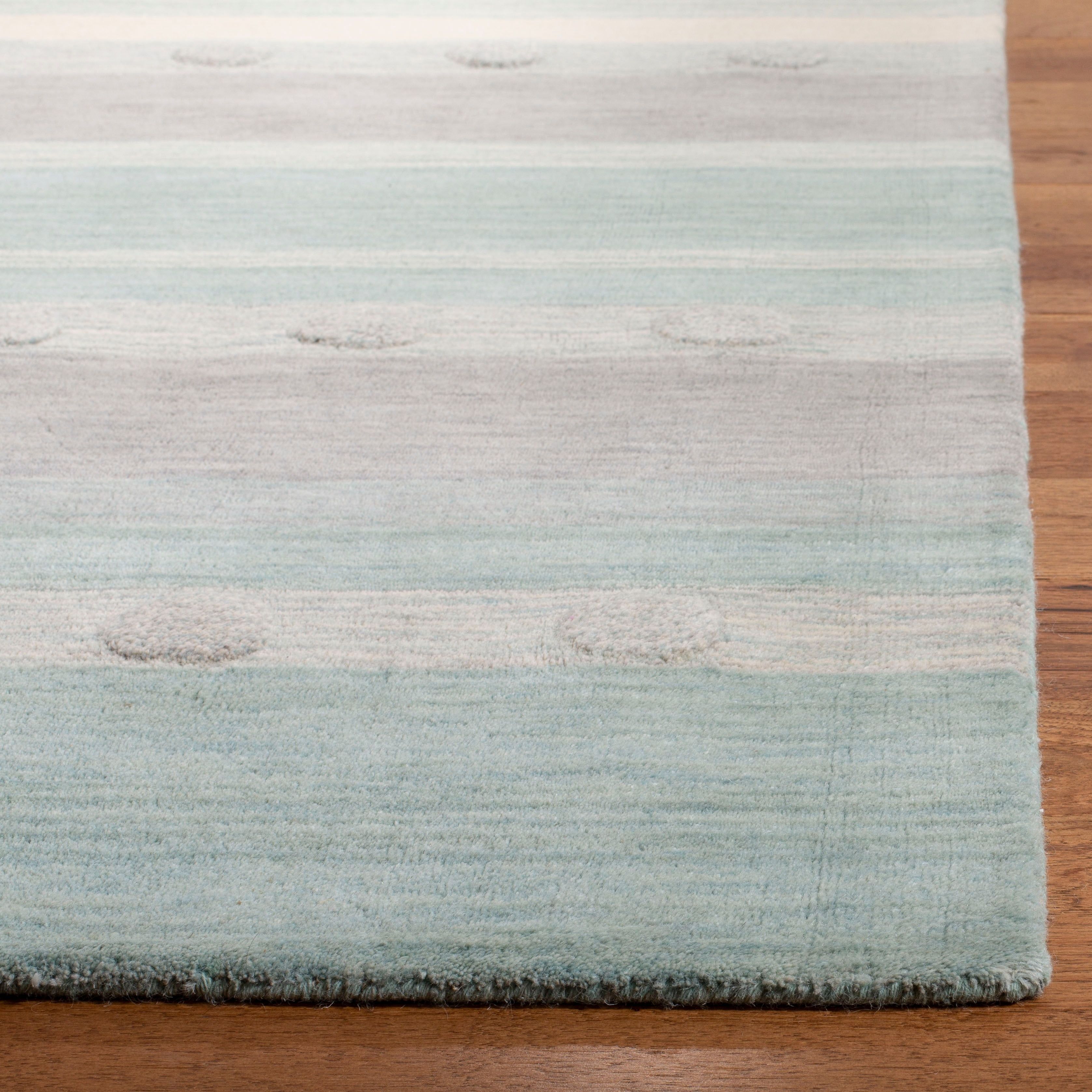 Aqua and Ivory Stripe Hand-Tufted Wool Kids Rug, 4' x 6'