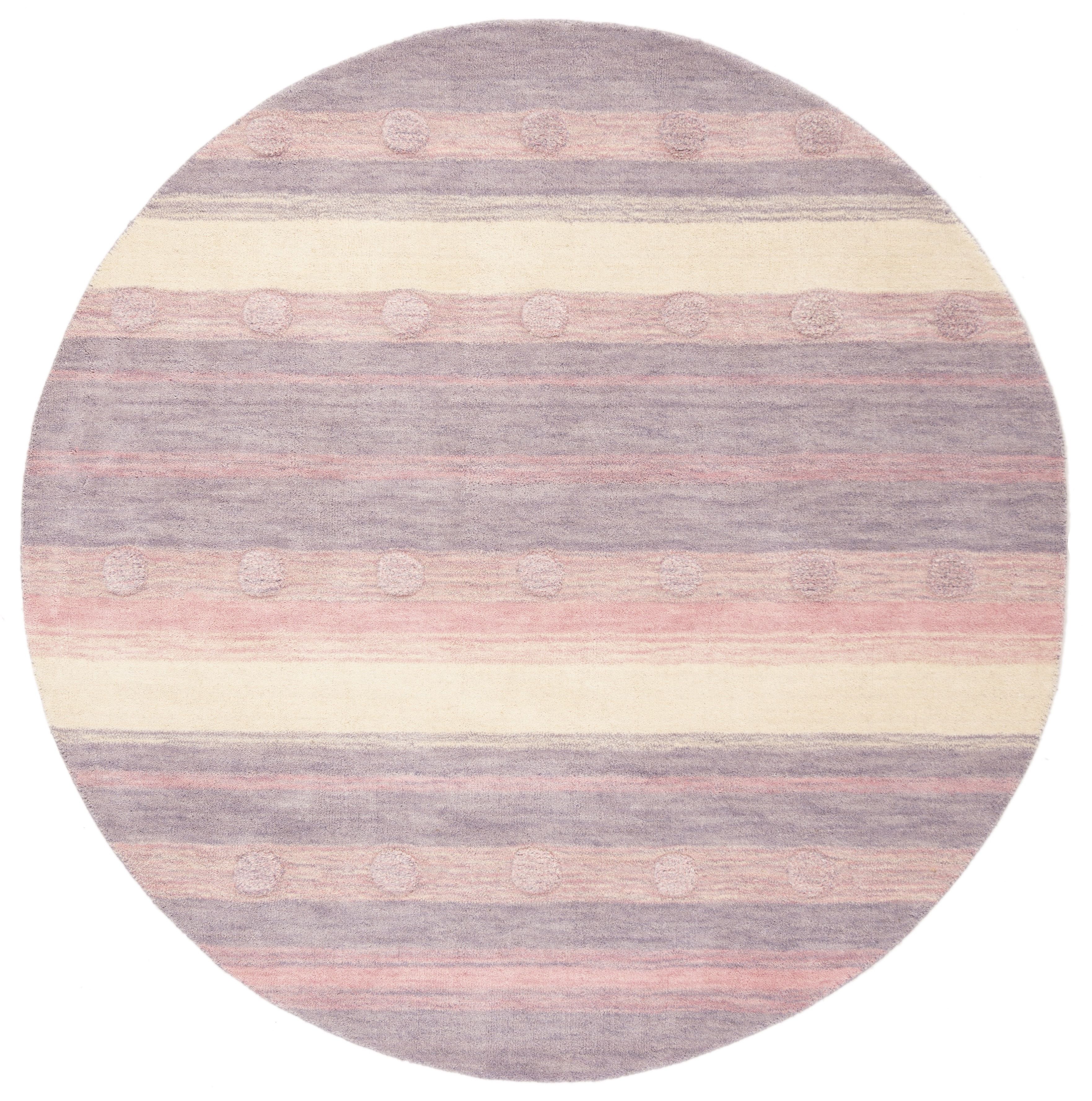 Ivory and Light Purple Round Wool Kids Rug, 5'