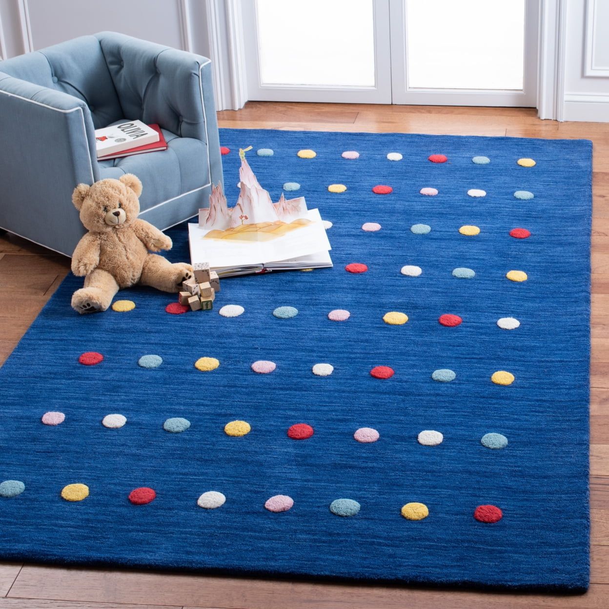 Safavieh  Kids Ayleen Polka Dot Wool Rug Navy 3'x3'Square 4' Square Indoor Square