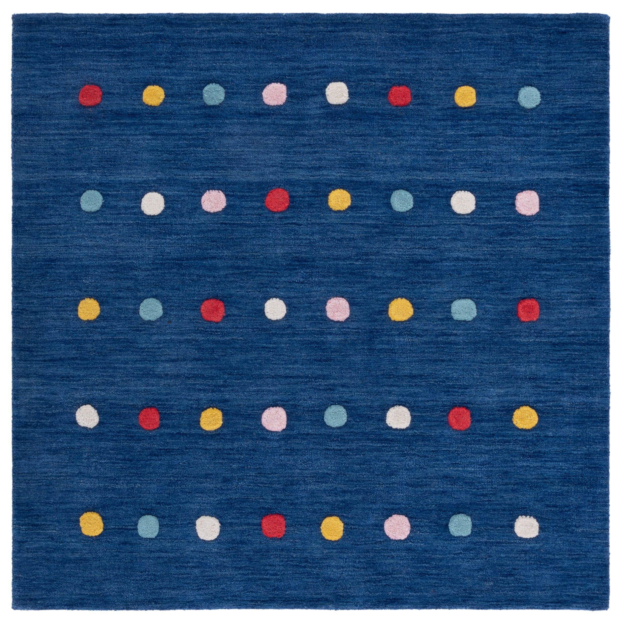 Navy Polka Dot Hand-Tufted Wool Kids Rug, 3' Square