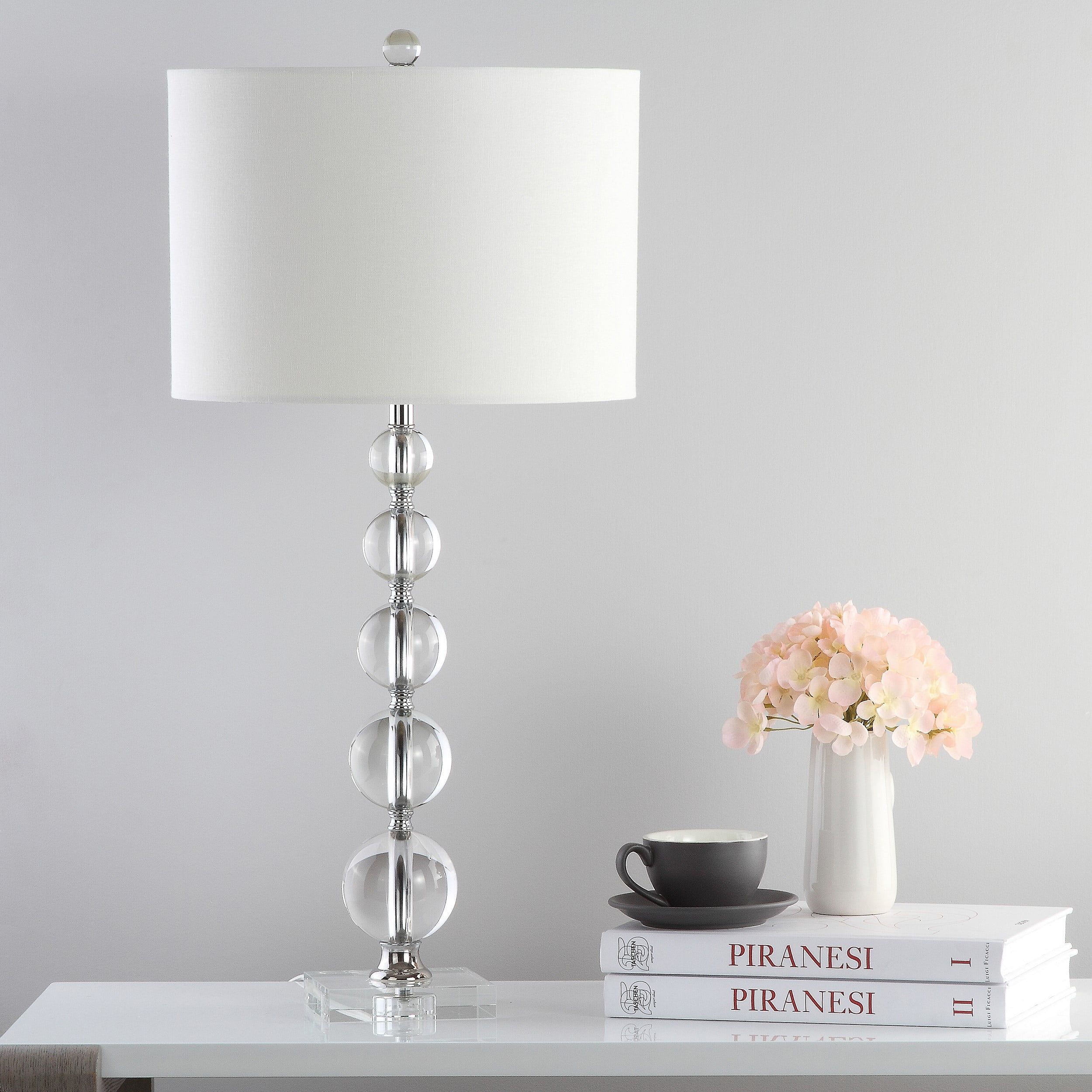 Liam 29-Inch Crystal Ball Accent Lamp with Off-White Linen Shade