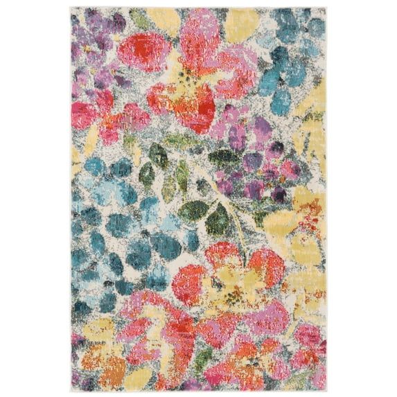 Blue and Yellow Abstract Floral 2' x 3' Area Rug