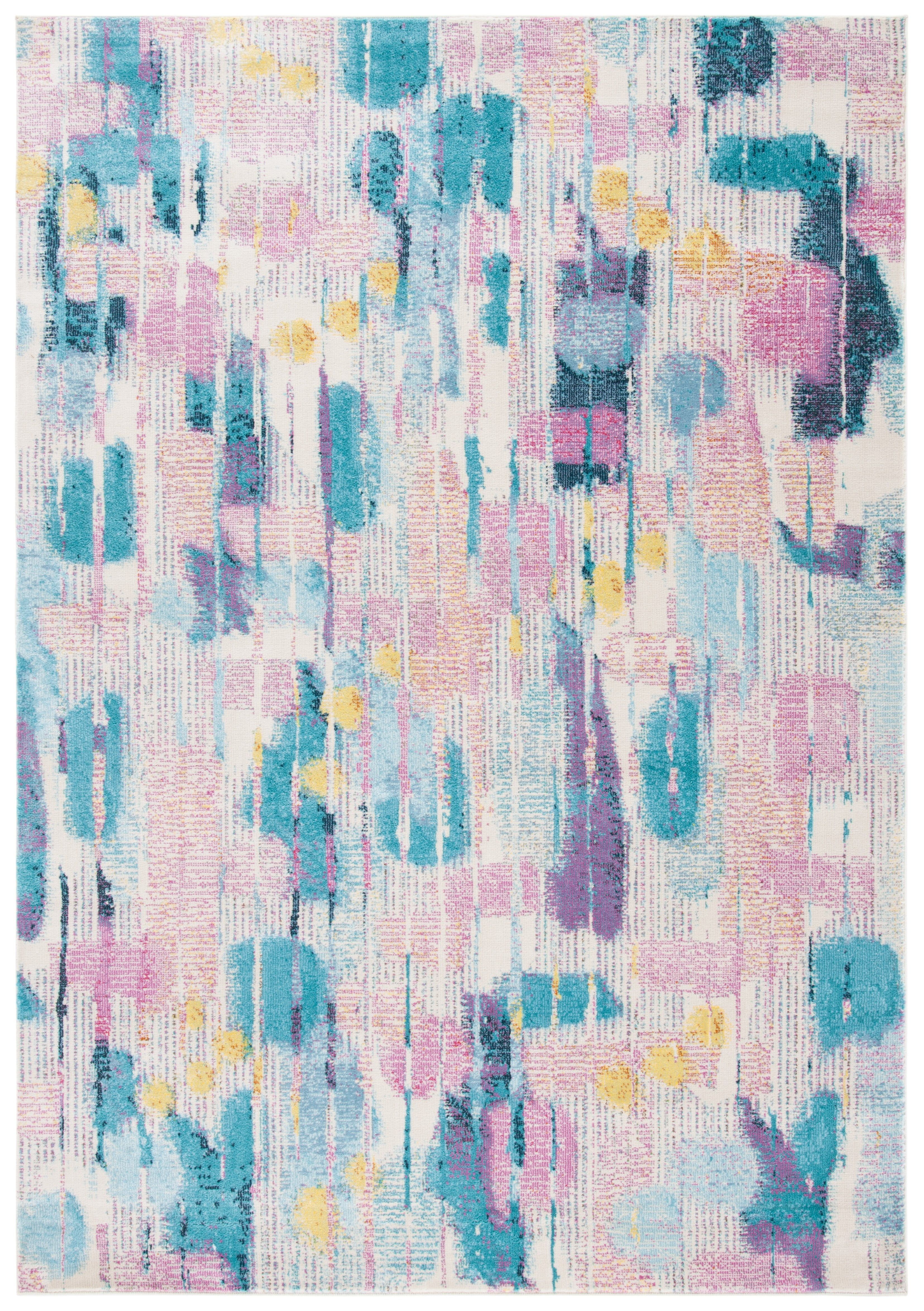 Pink and Turquoise Abstract Pattern Area Rug 6'7" x 9'10"