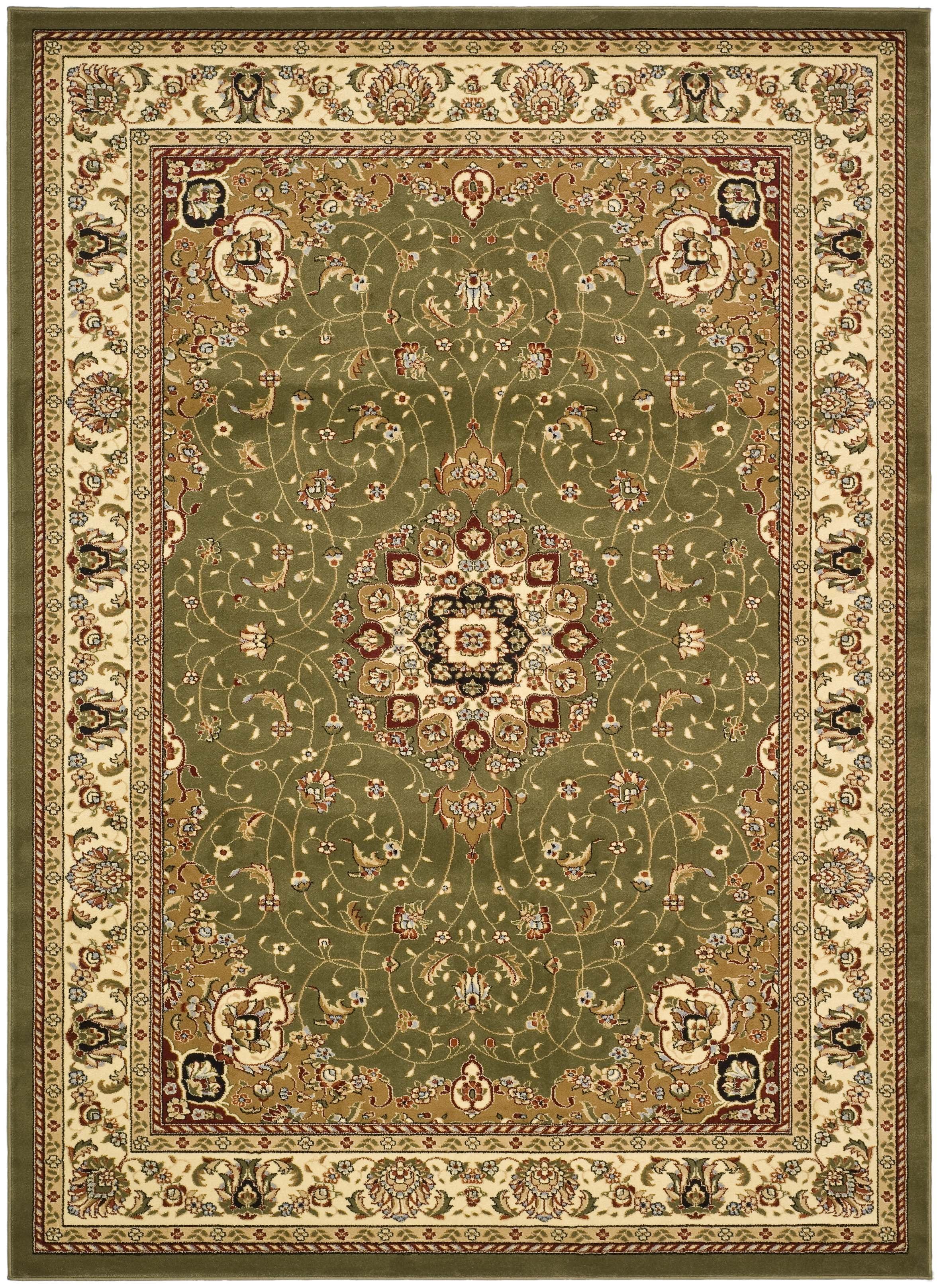 Sage and Ivory Floral Tufted Synthetic Area Rug, 8' x 8'