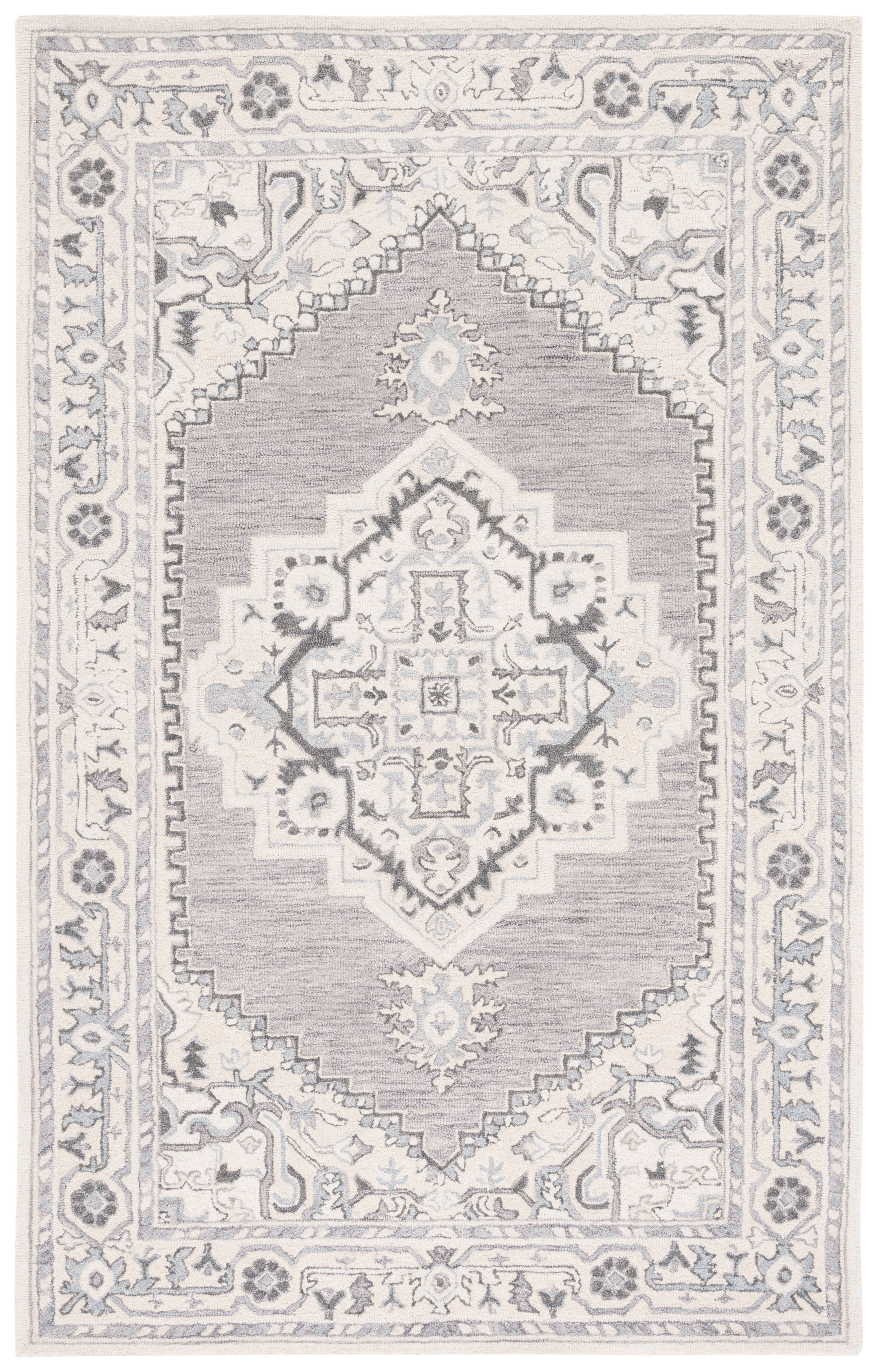 Gray and Ivory Hand-Tufted Wool Medallion Area Rug 8' x 10'