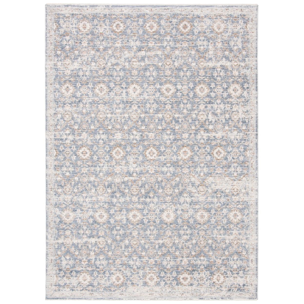 Ivory and Blue Rectangular Viscose Area Rug