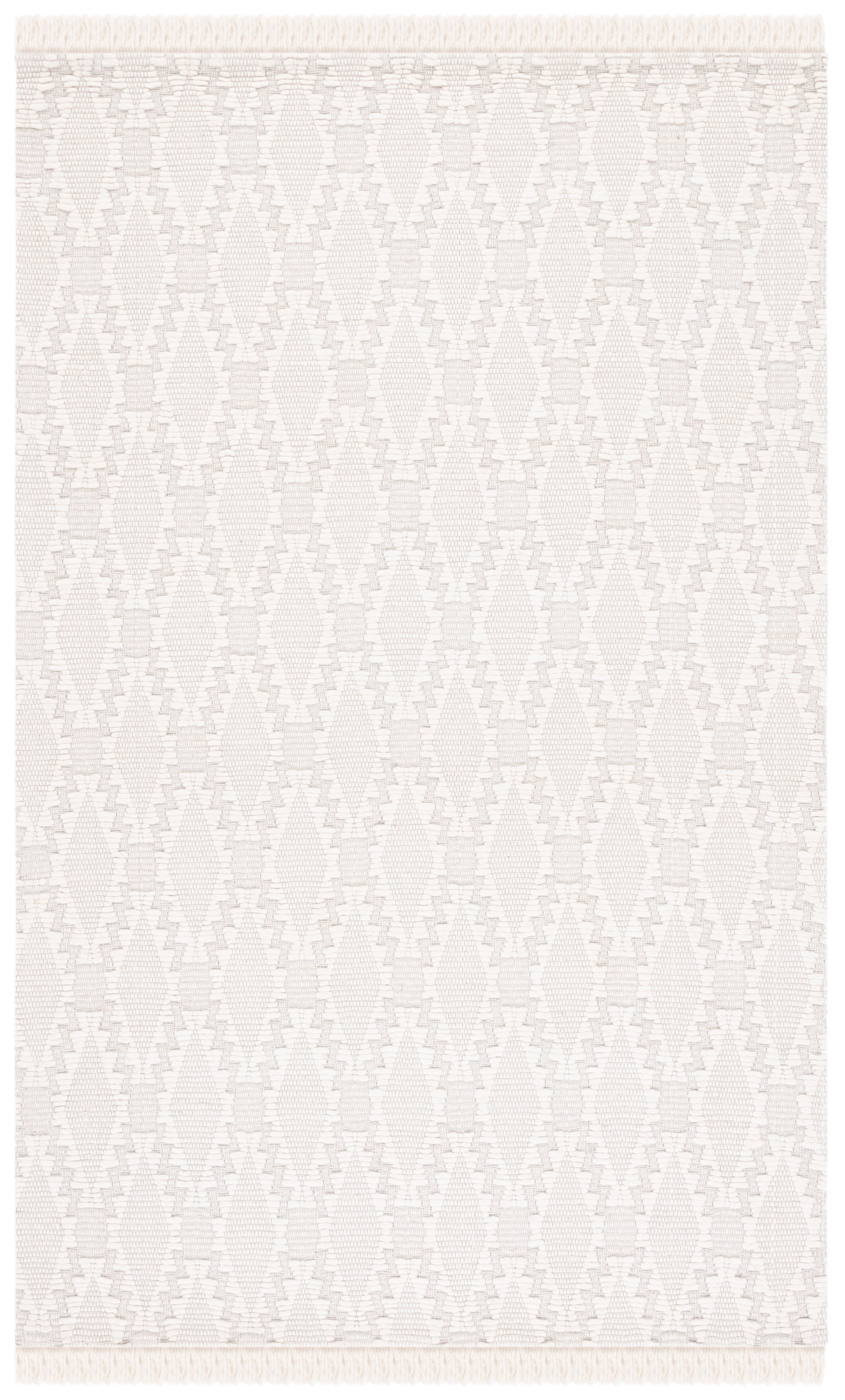 Ivory Diamond Pattern Flat Woven Wool Rug, 6' x 9'