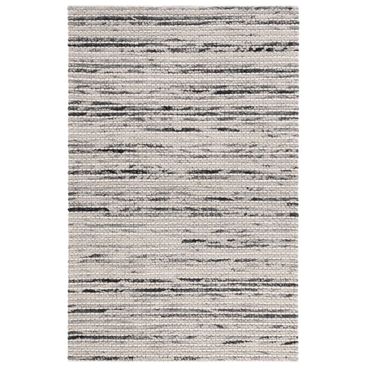 Handmade Black and Ivory Striped Wool Area Rug, 5' x 8'