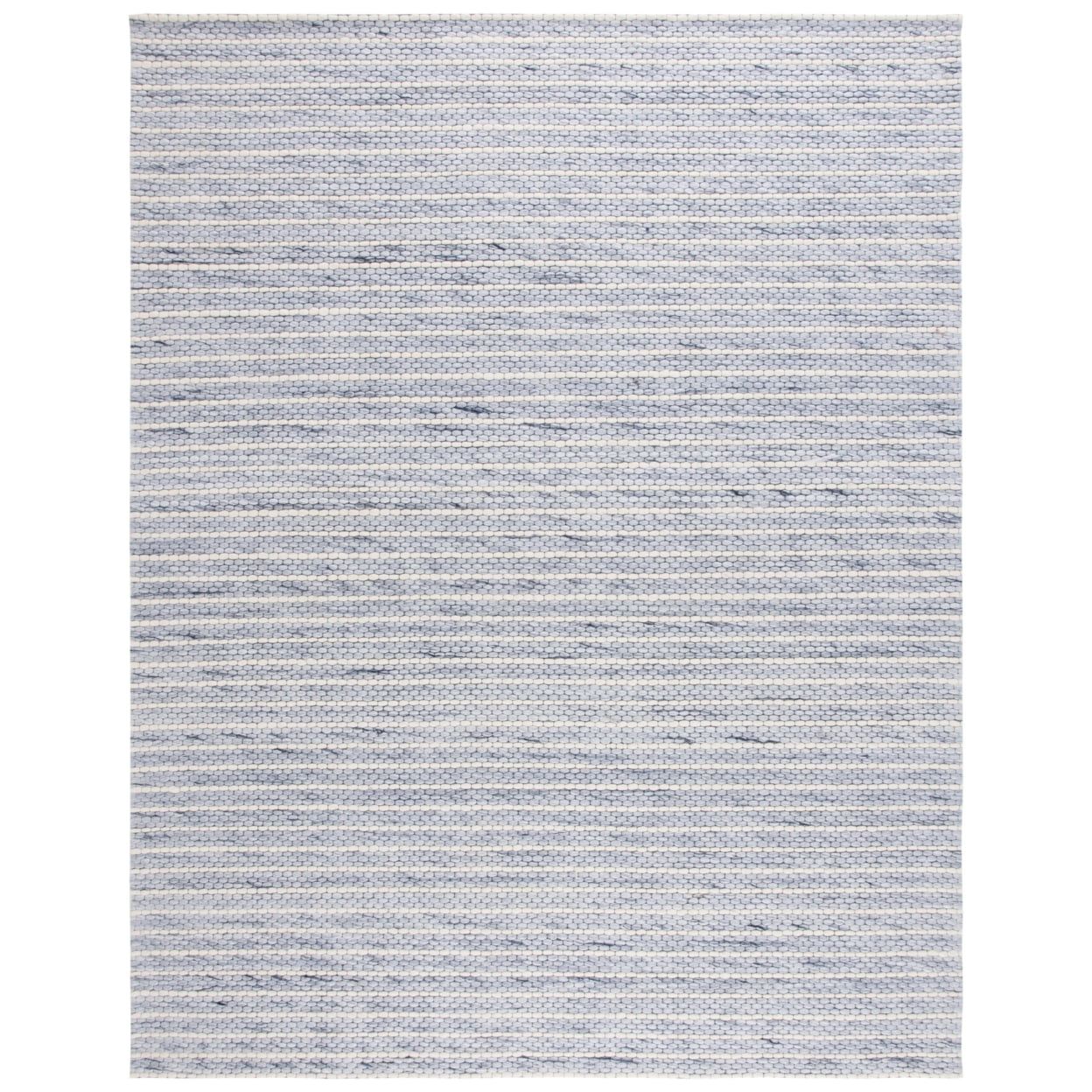 Ivory and Blue Flat Woven Wool Area Rug, 8' x 10'