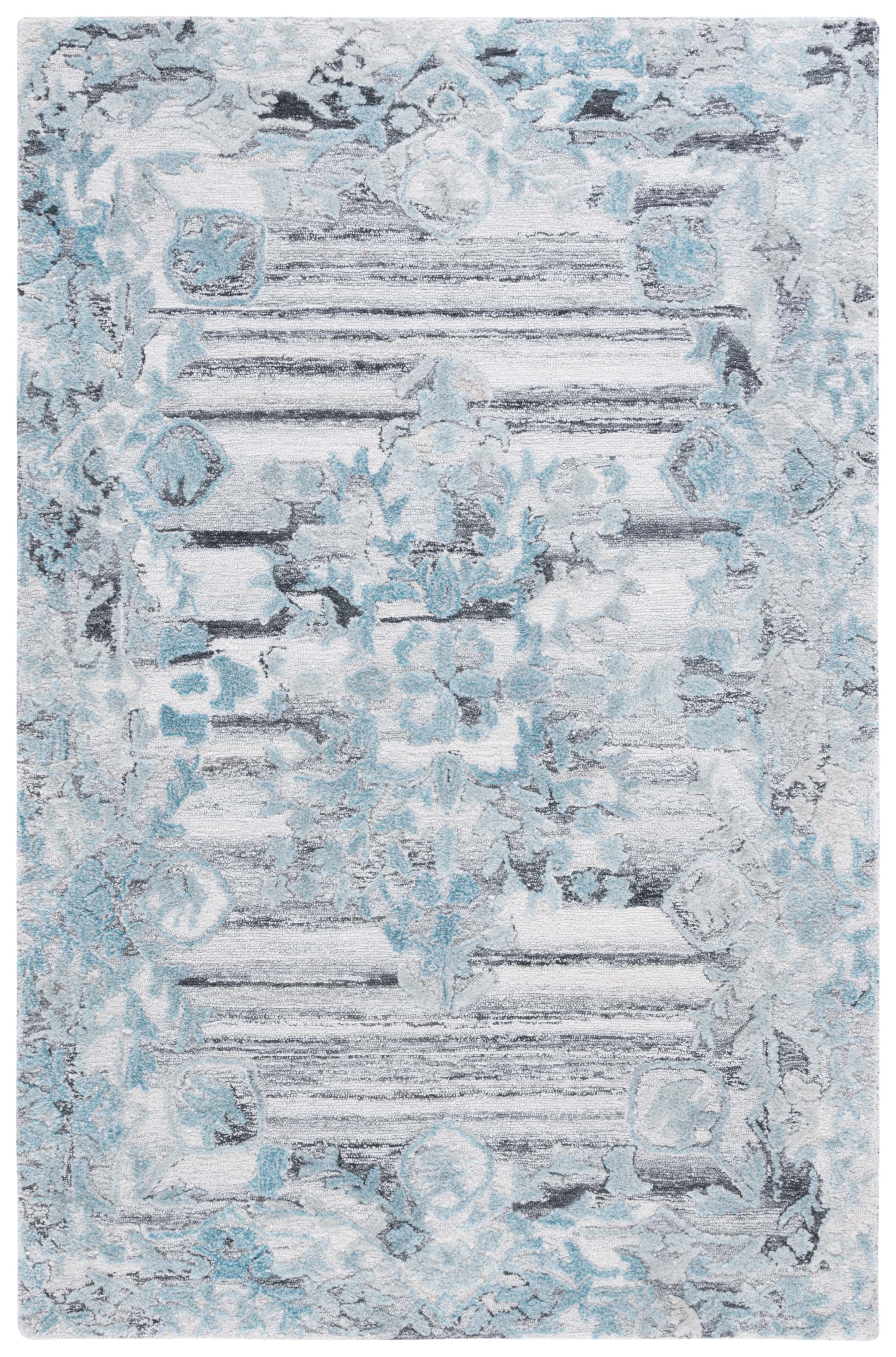 Gray and Teal Hand-Tufted Wool Area Rug, 4' x 6'