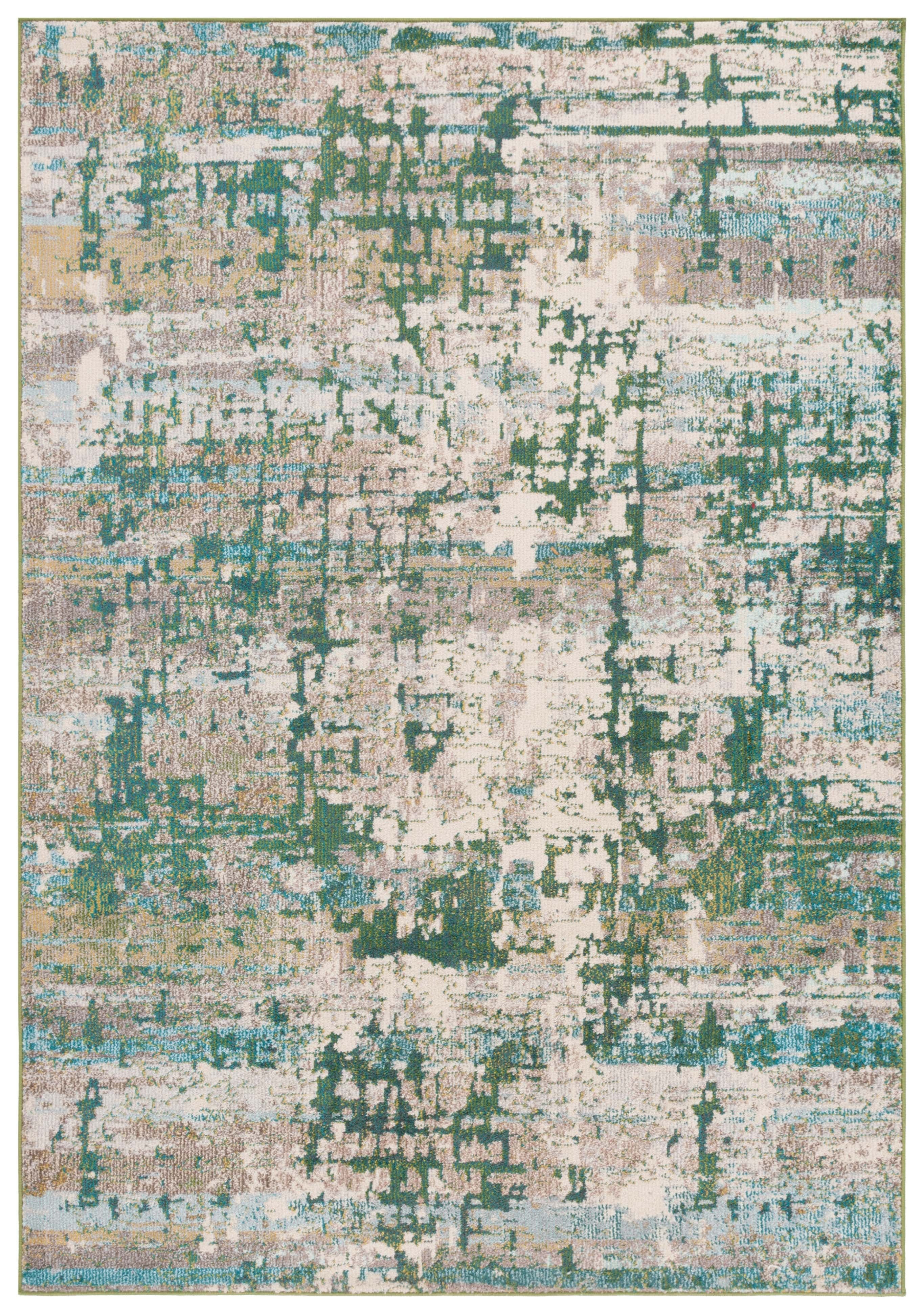 Green and Beige Abstract Hand-knotted Round Rug