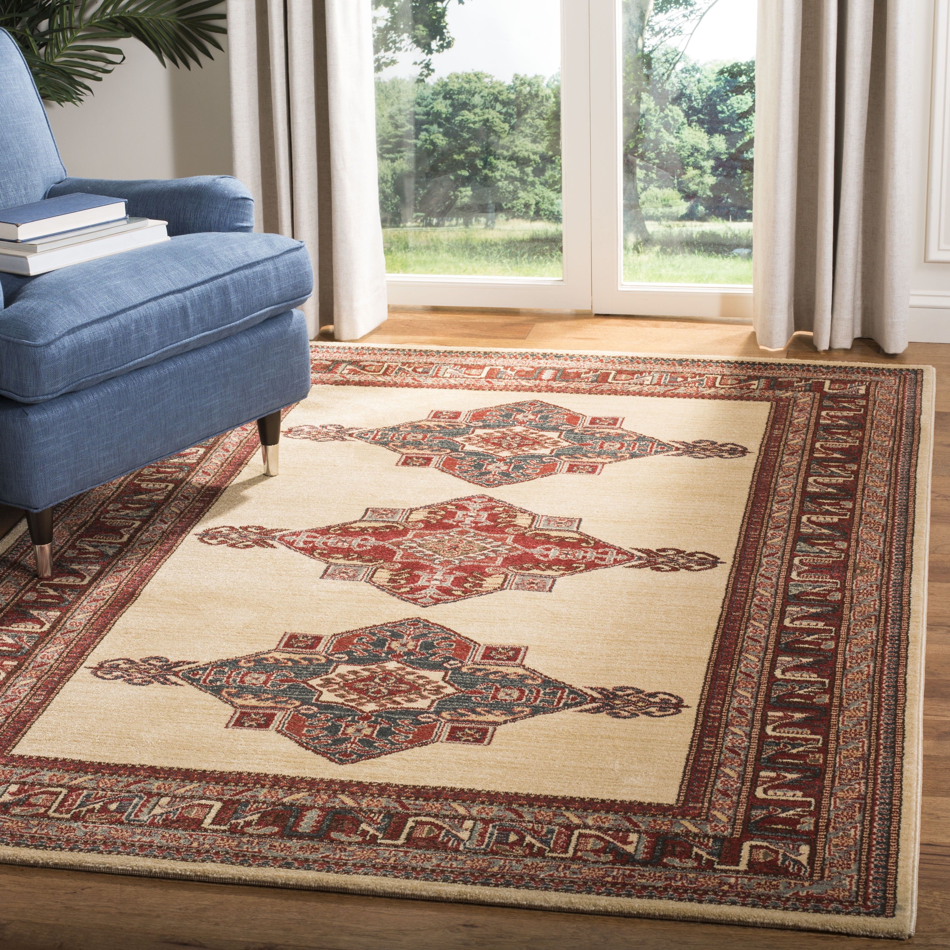 Mahal Red and Cream Traditional Polypropylene Area Rug