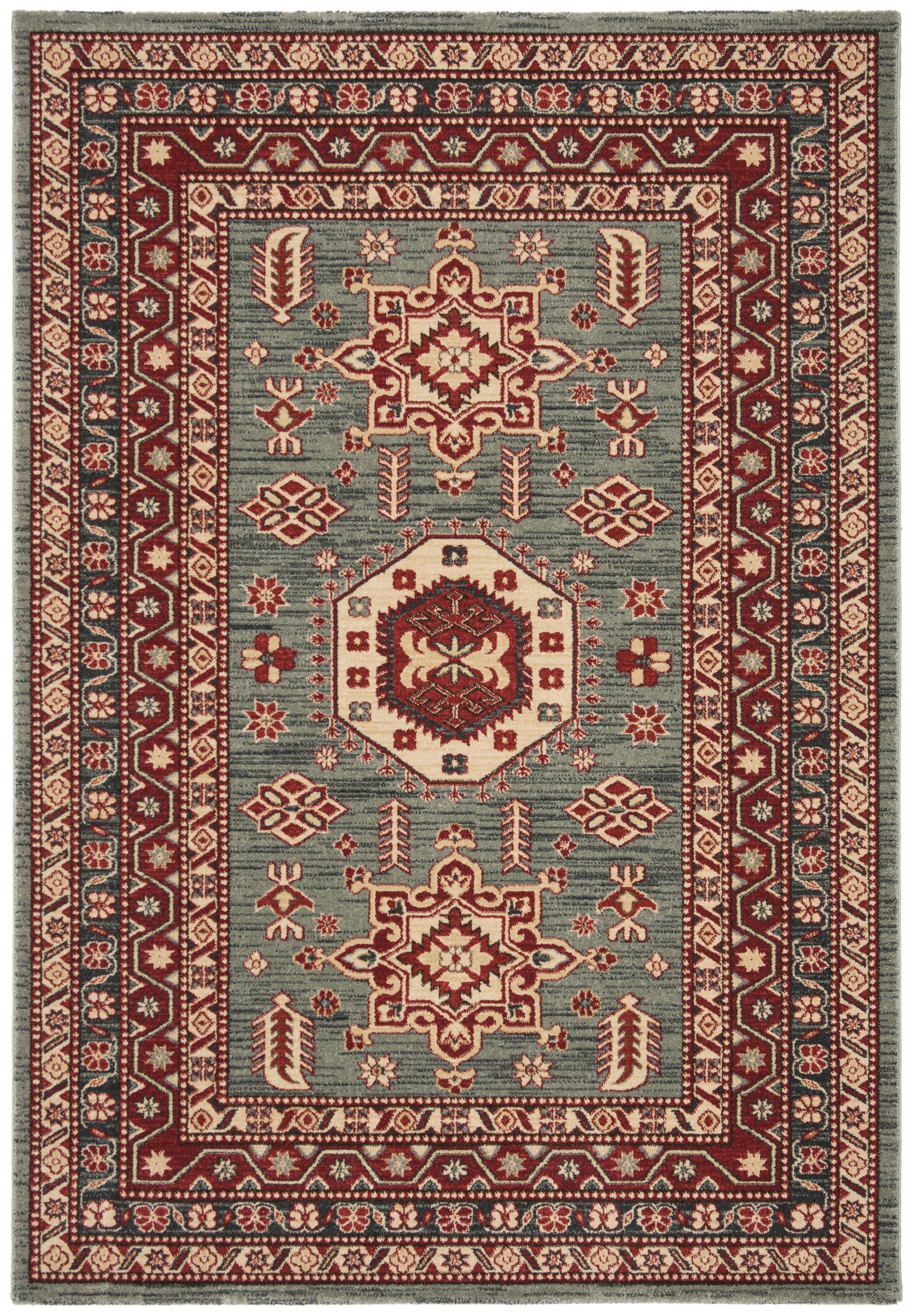 Ivory and Turquoise Geometric Synthetic 9' x 12' Area Rug