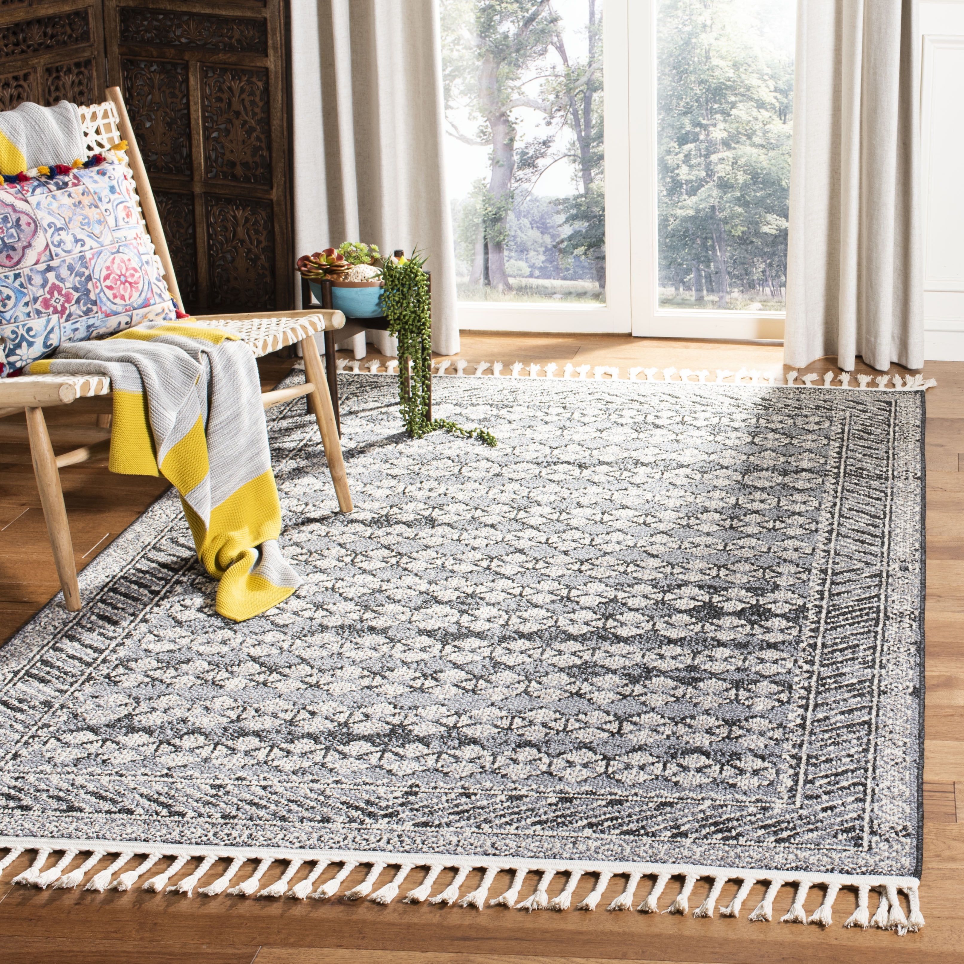 Gray Hand-knotted Viscose Rectangular Area Rug 5'3" x 7'6"