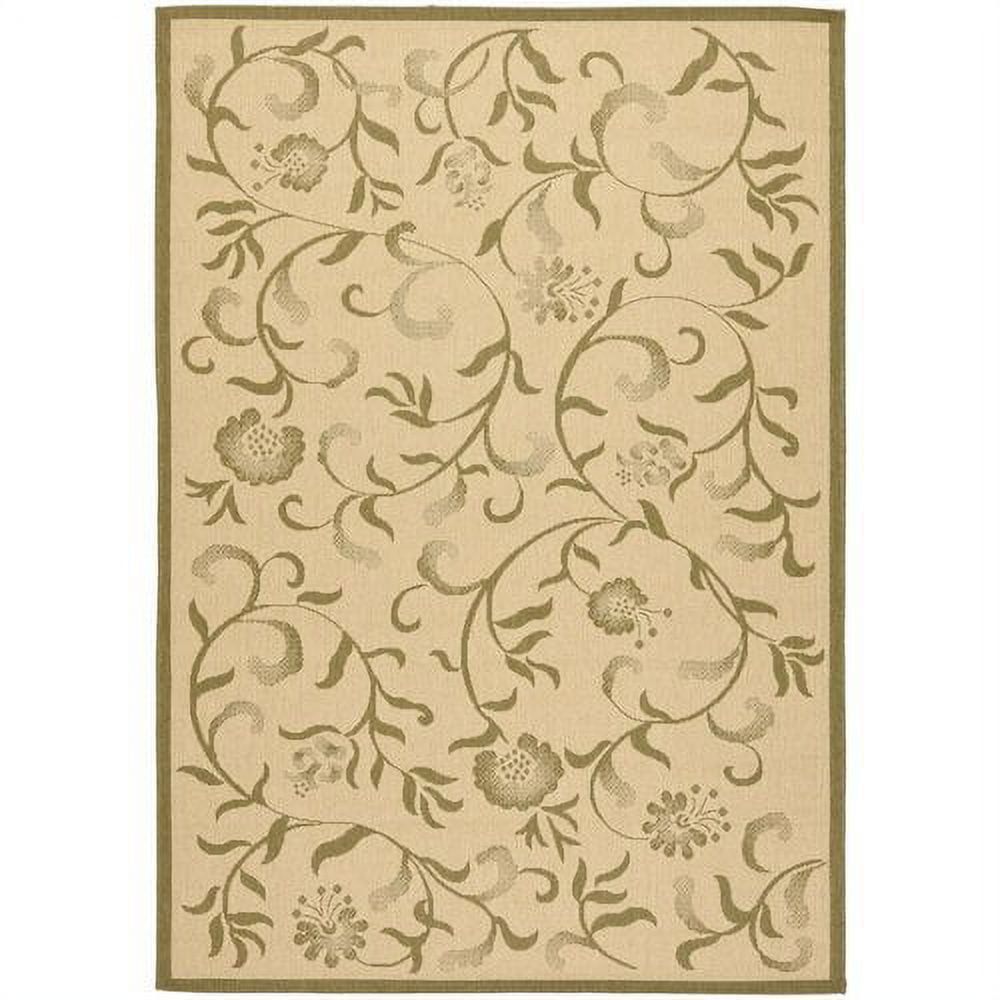 Cream and Green Tufted Floral Rectangular Area Rug