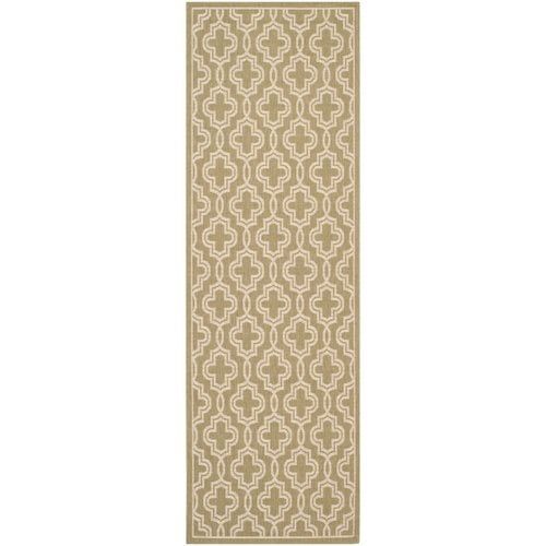 Handmade Green and Beige Geometric Rectangular Area Rug