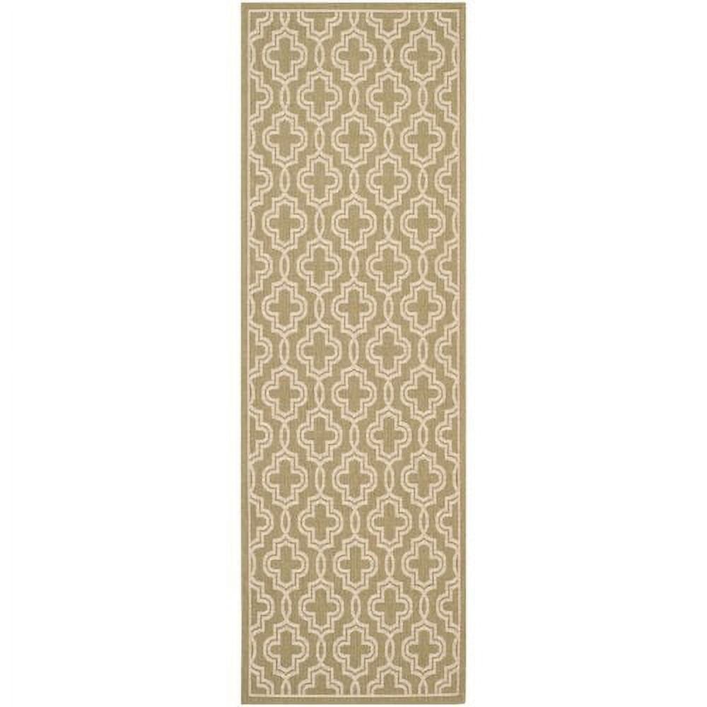 Green and Beige Geometric Tufted Runner Rug