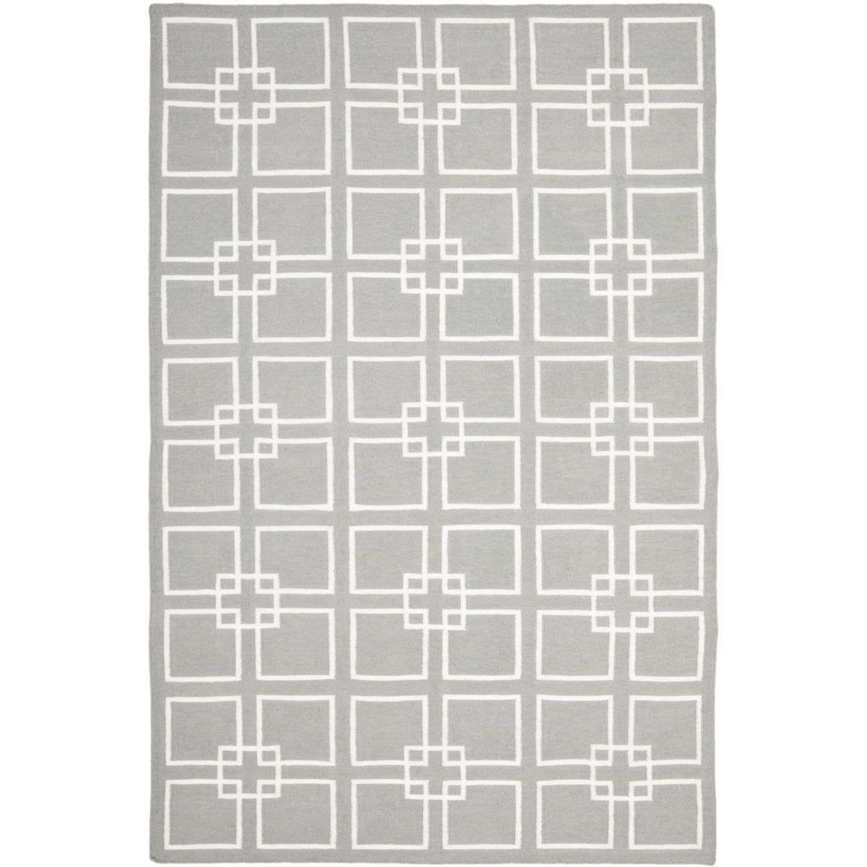 Handmade Square Dance 8' x 10' Flat Woven Wool-Cotton-Silk Rug in Cement Grey