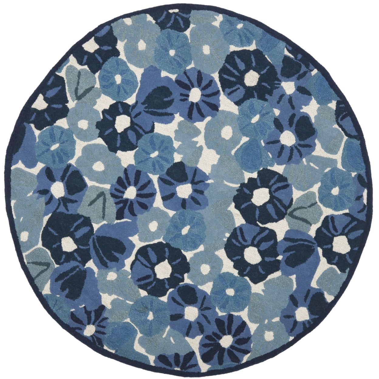 Azurite Blue 6' Round Hand-Knotted Wool Floral Rug