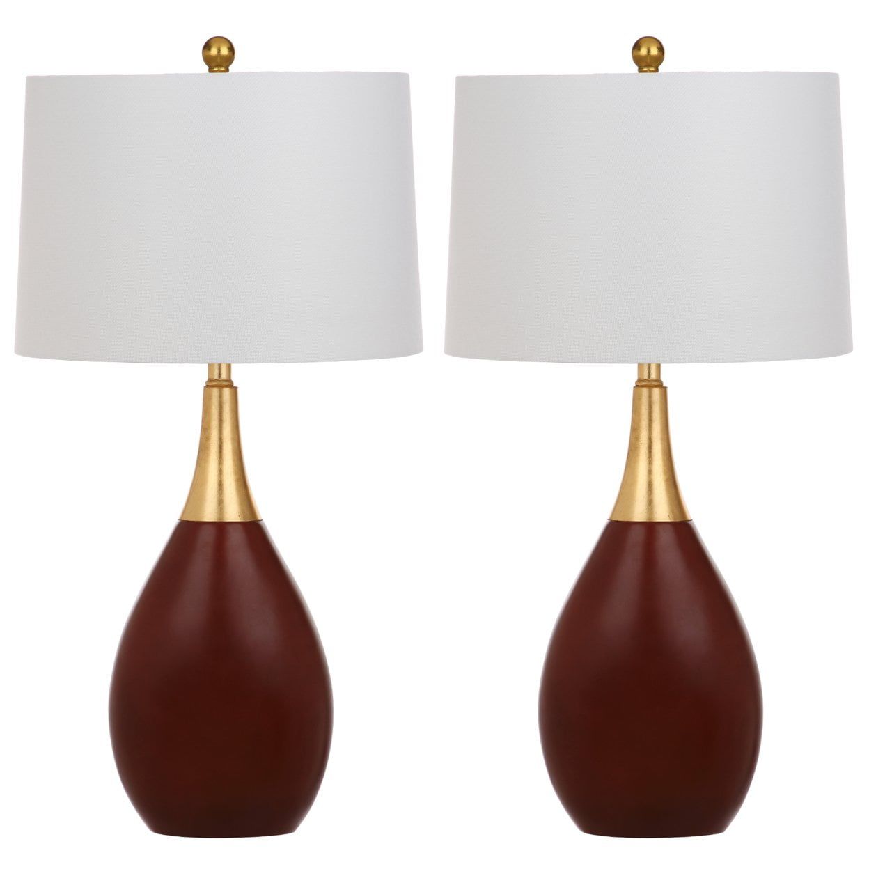 Elegant Gold & Walnut 27.5" Table Lamp Set with Curved Silhouette