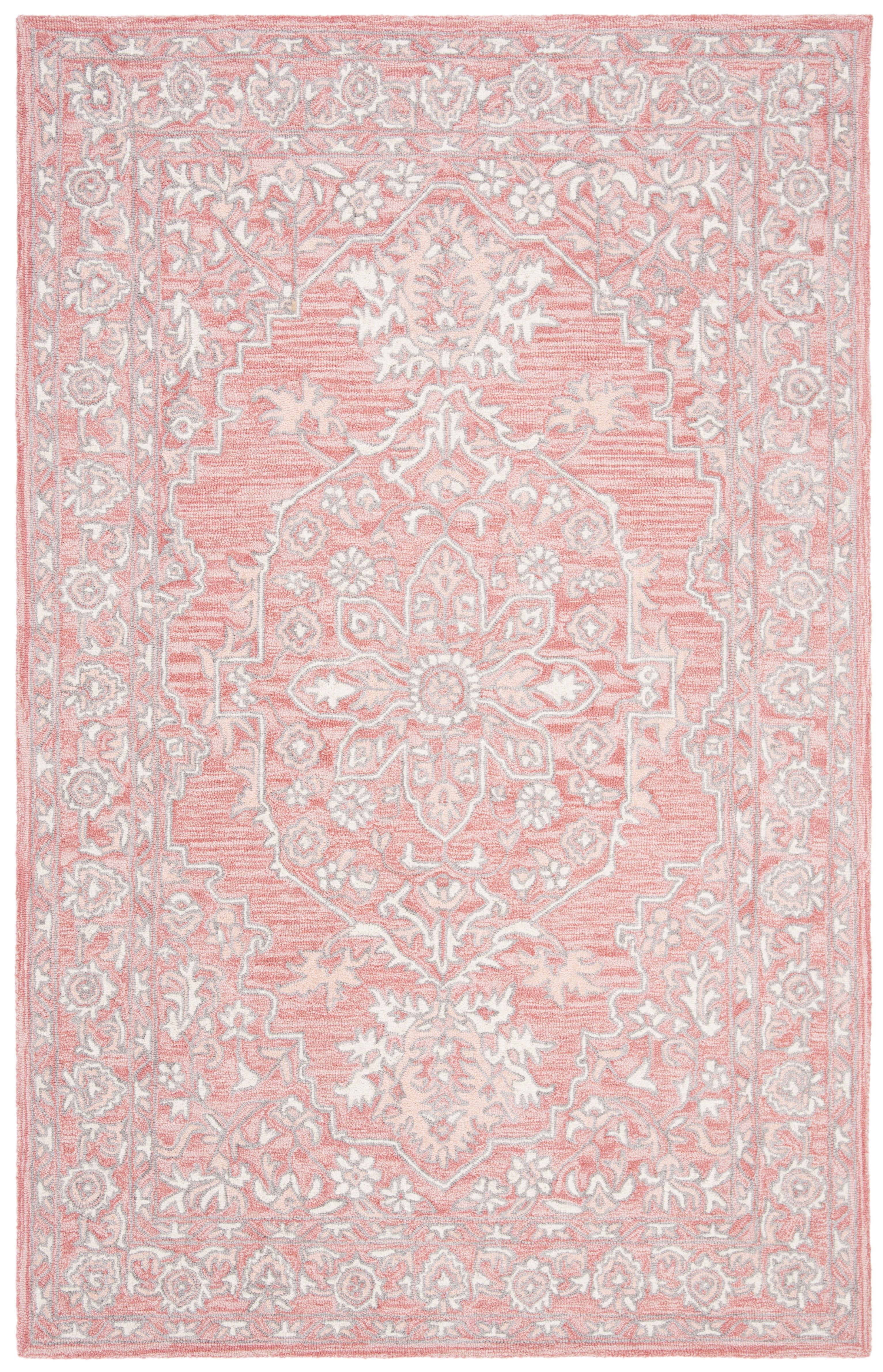 Elegant Pink and Ivory Wool 2.5x4ft Hand-Tufted Area Rug