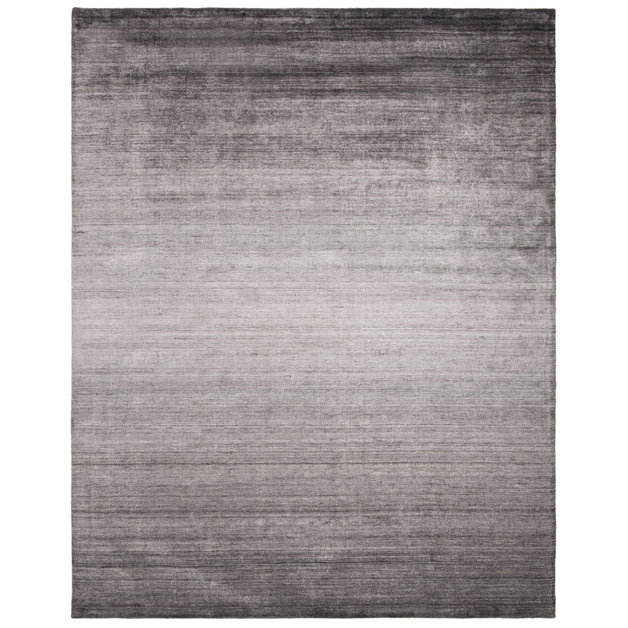 Black Hand-Knotted Geometric Wool and Viscose 6' x 9' Rug