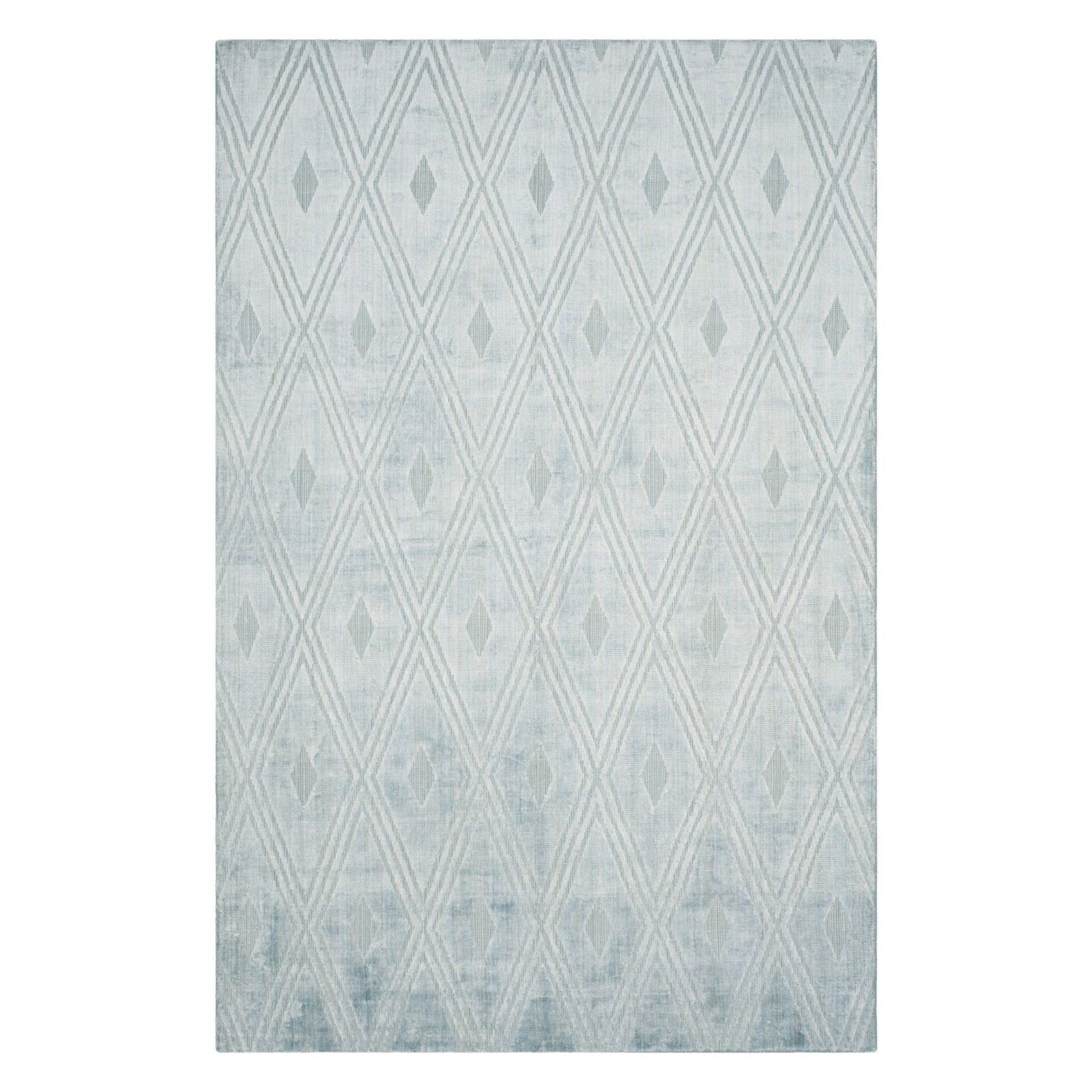 Blue Geometric Hand-Knotted Wool Viscose 9' x 12' Rug