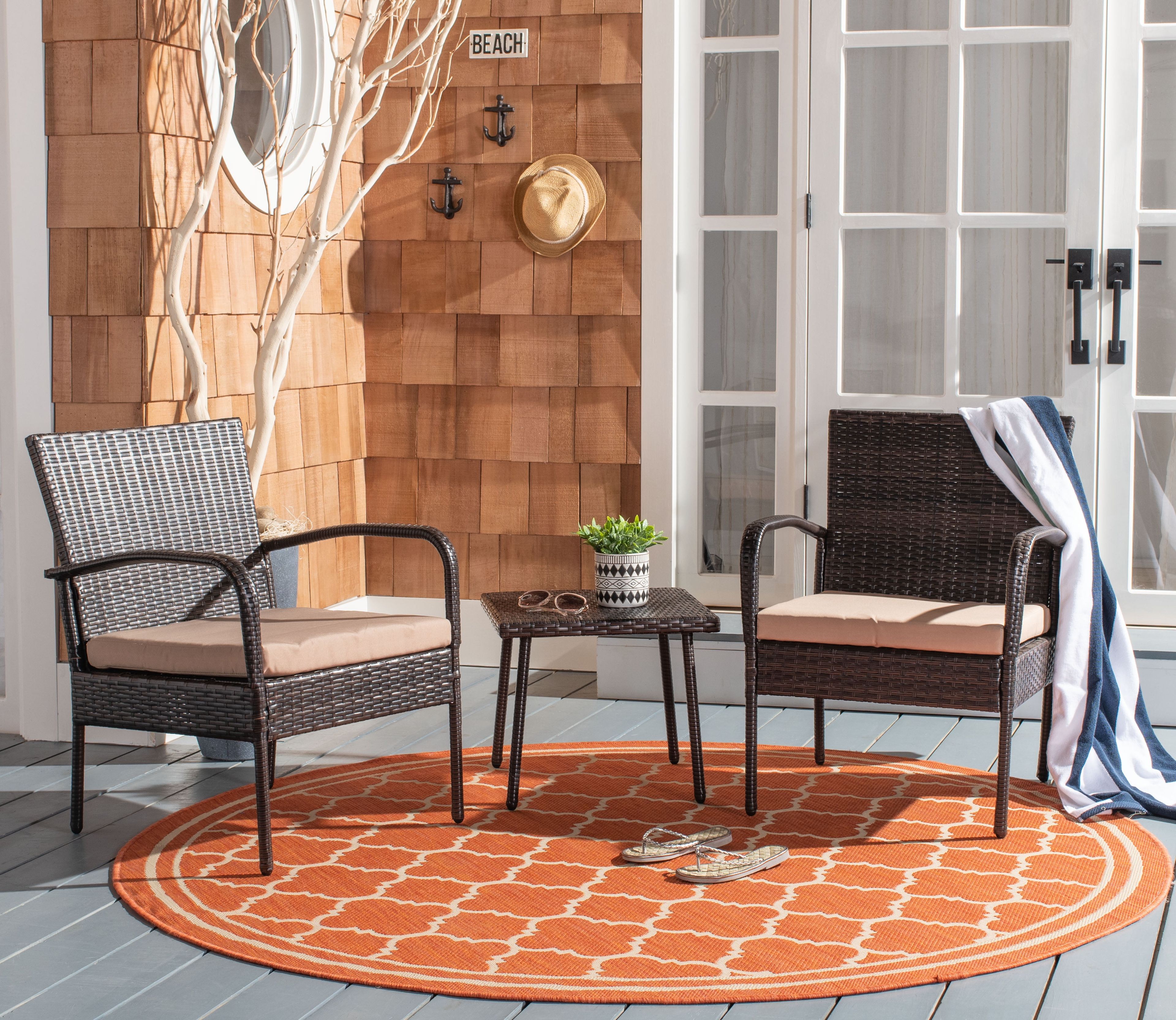 Natural Beige Wicker Outdoor Patio 3 Piece Chat Set