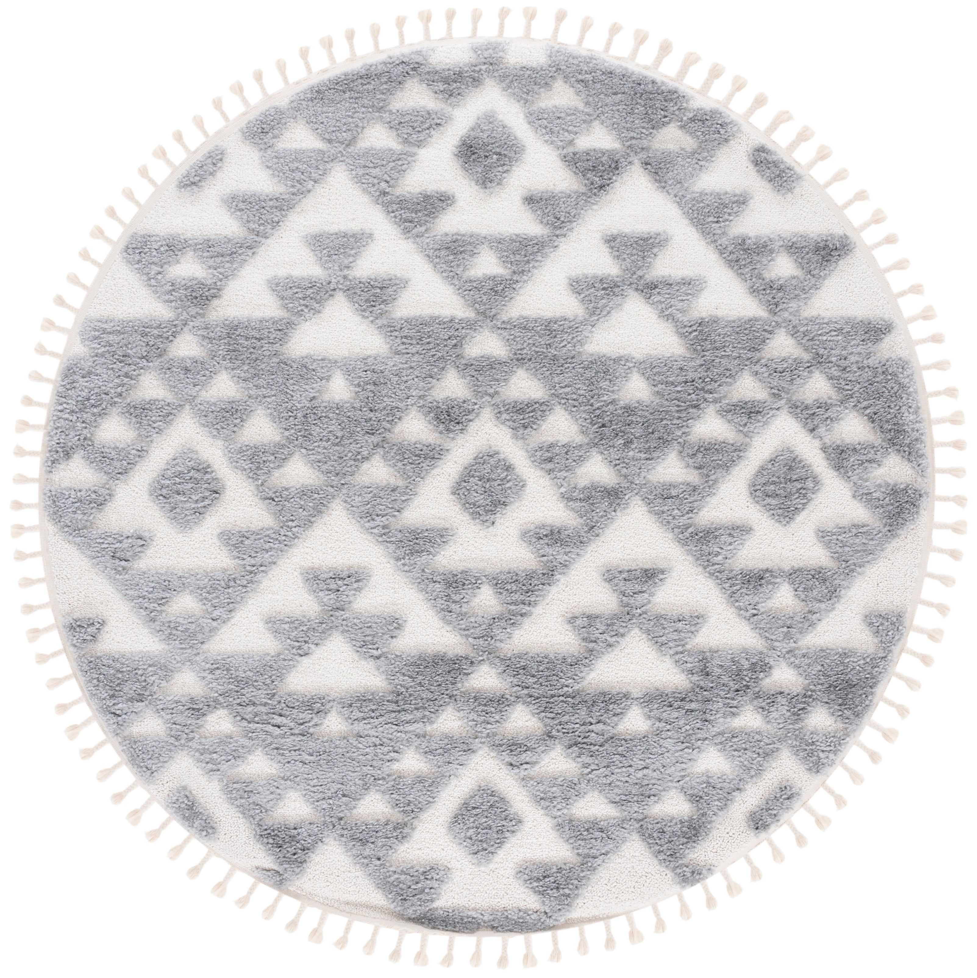 Ivory and Gray Round Braided Shag Area Rug