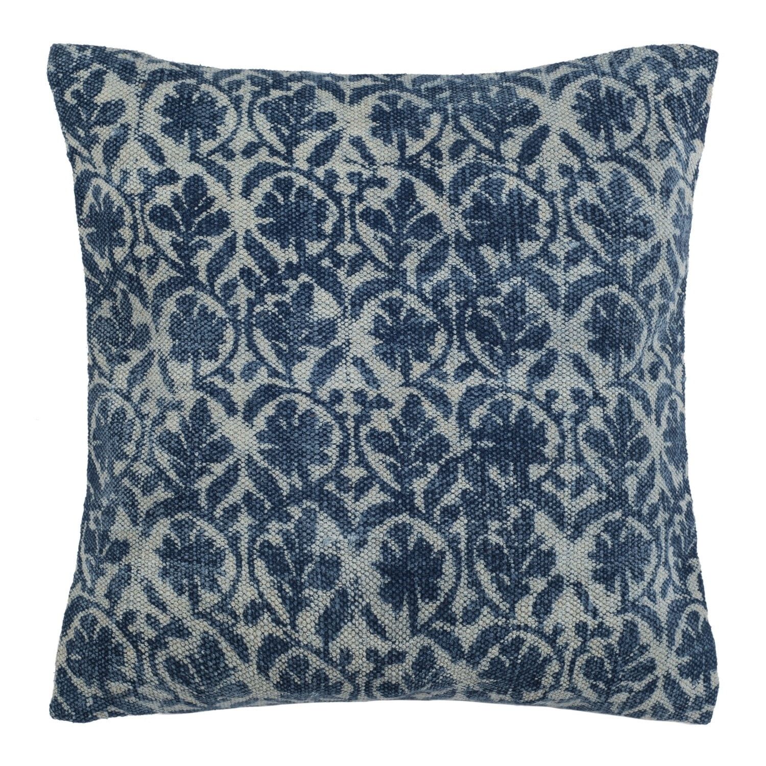 Mya Blue and Ivory Floral Cotton Throw Pillow Set