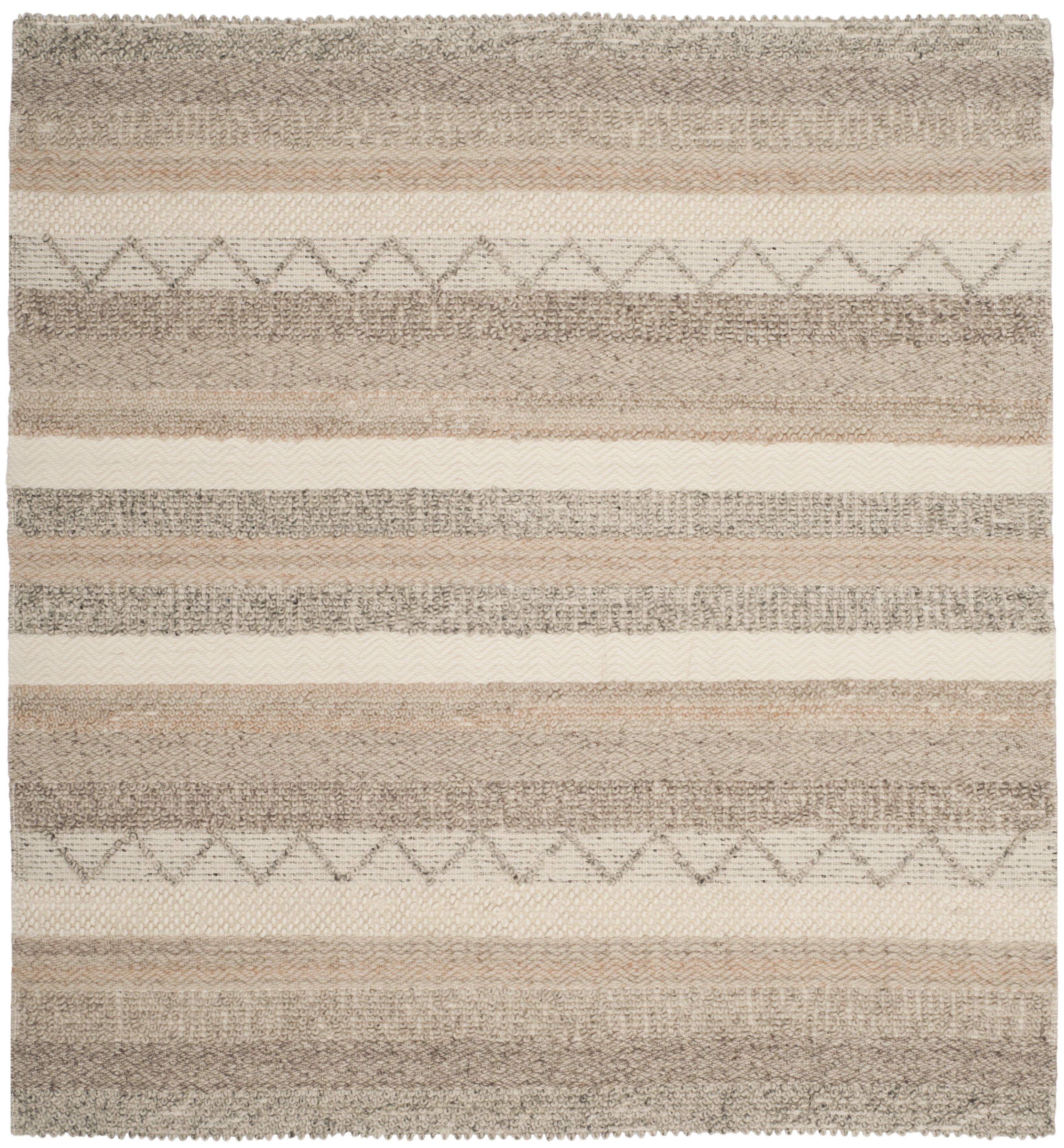 Beige and Gray Hand-Tufted Wool Square Area Rug