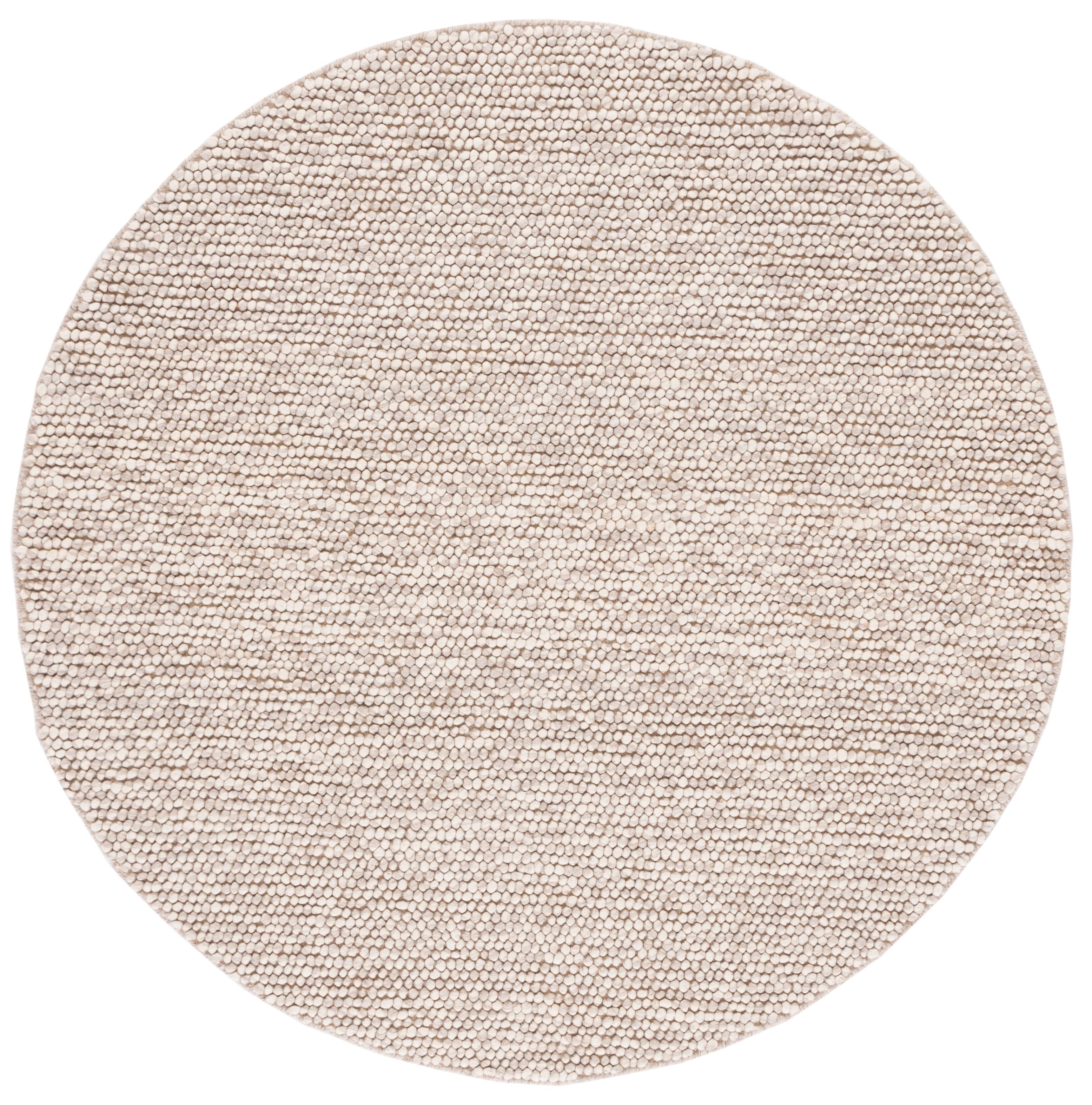 Beige Round Handmade Wool Flat Woven Area Rug, 3' x 3'