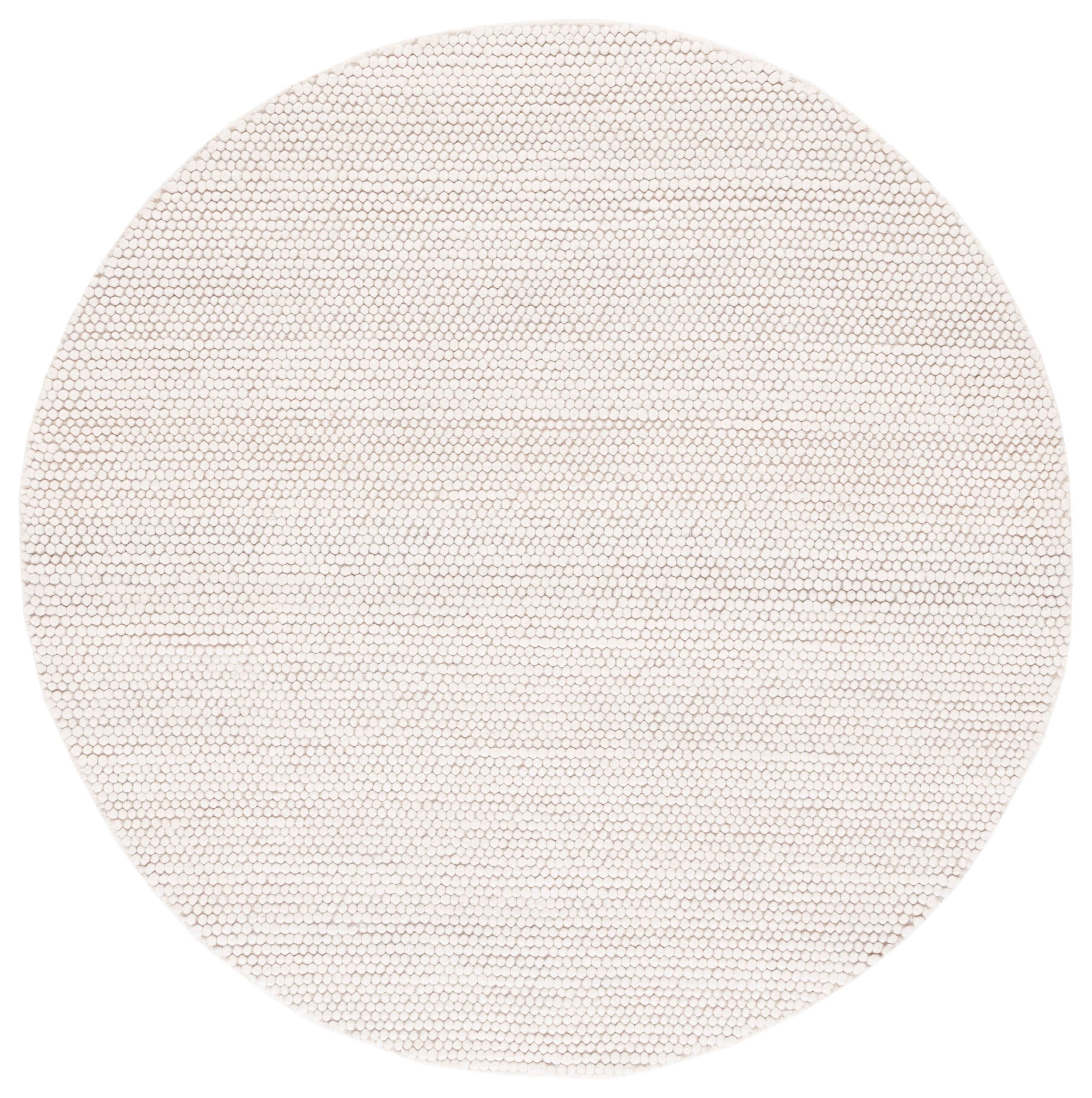 Ivory Hand-Tufted Wool Round Area Rug, 5' x 5'