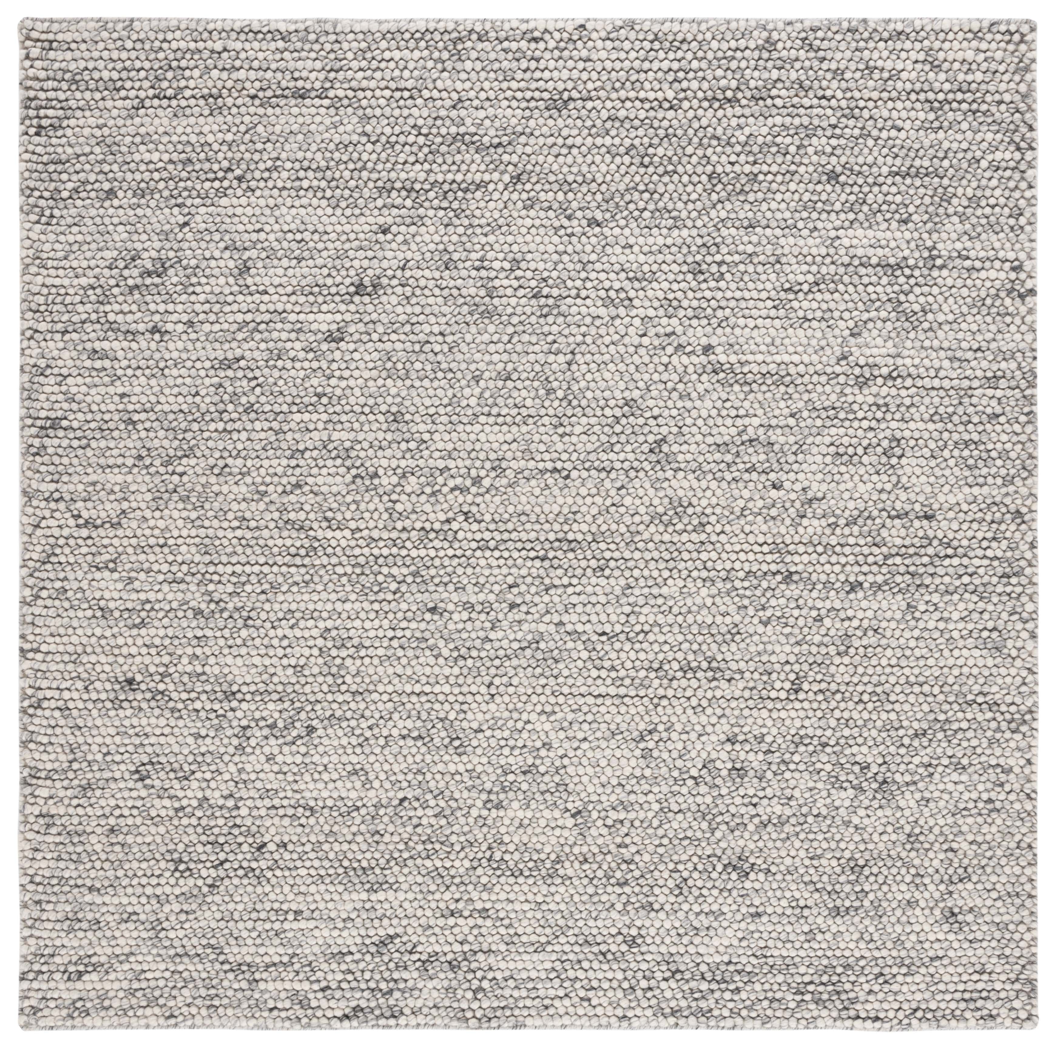 Handmade Light Grey and Ivory Wool Square Rug, 4' x 4'