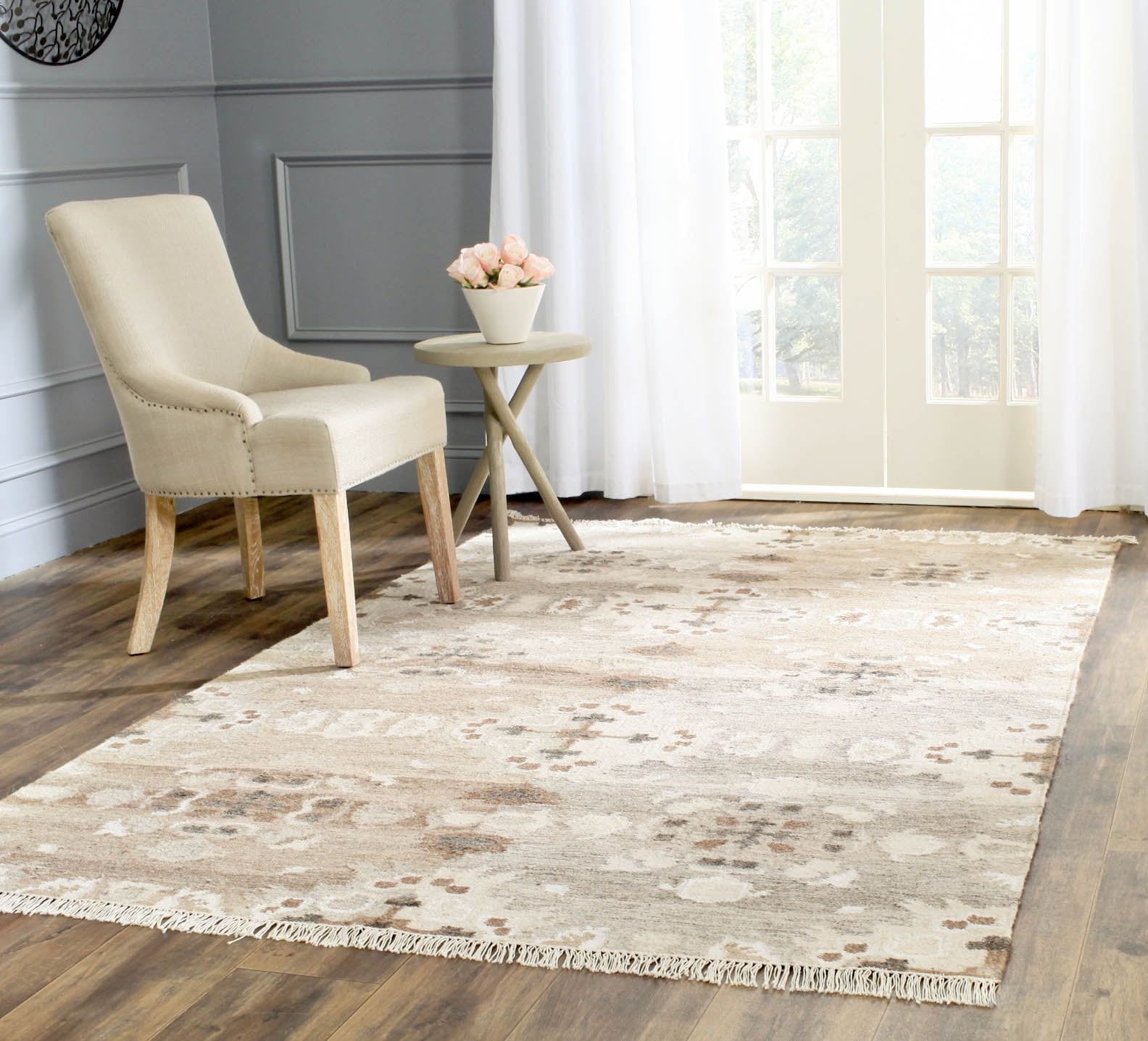 Oversized Gray and Beige Wool Flat Woven Handmade Area Rug