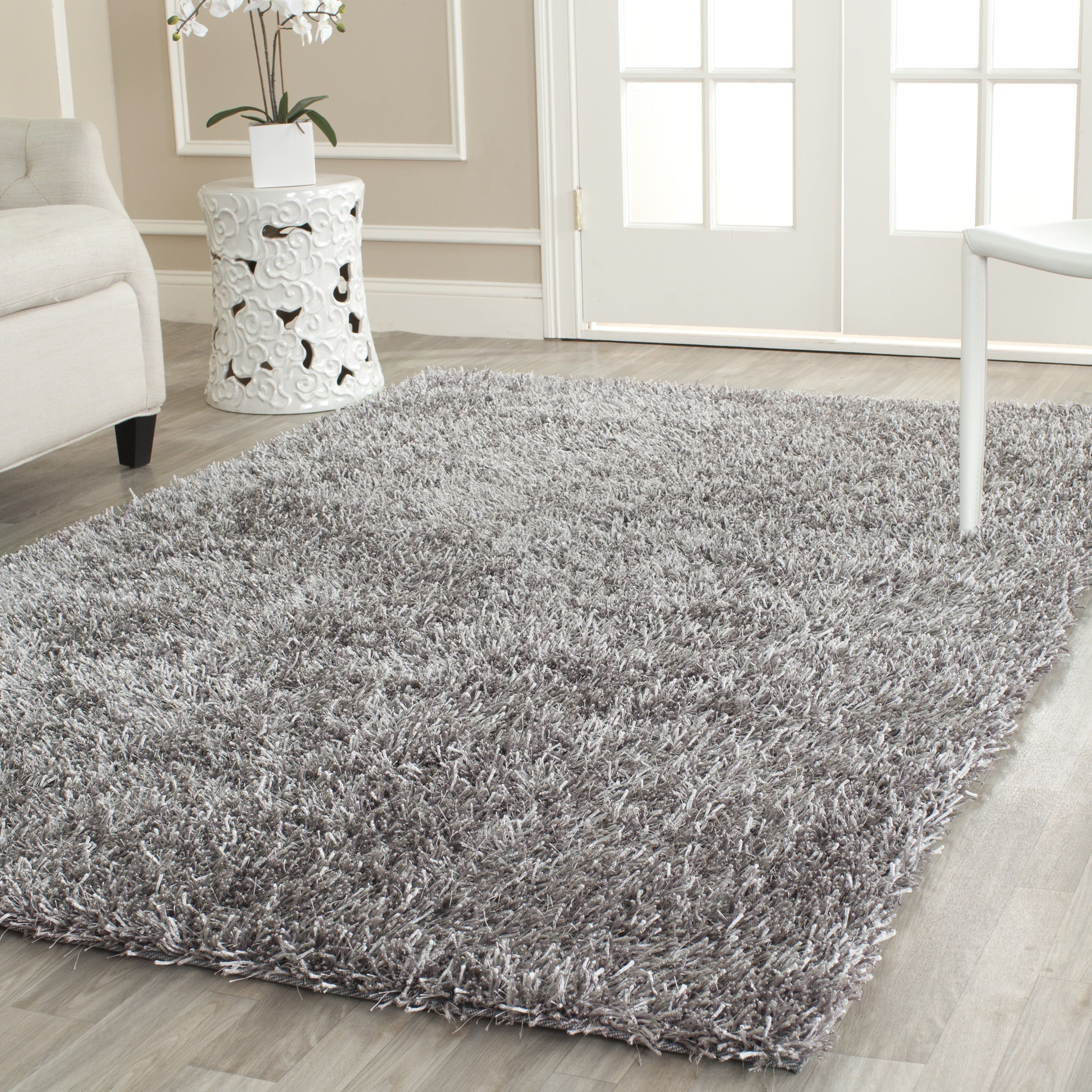 Gray Hand-Tufted Synthetic Shag Area Rug, 5' x 8'