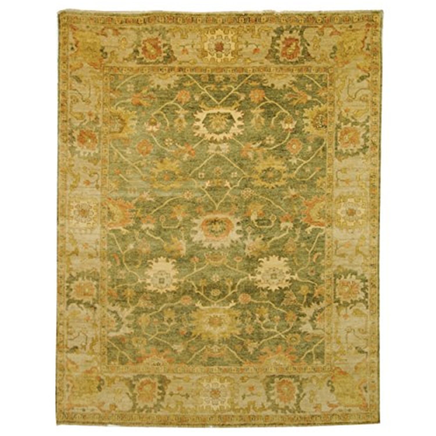 Hand-Knotted Green and Beige 8' x 10' Wool Area Rug