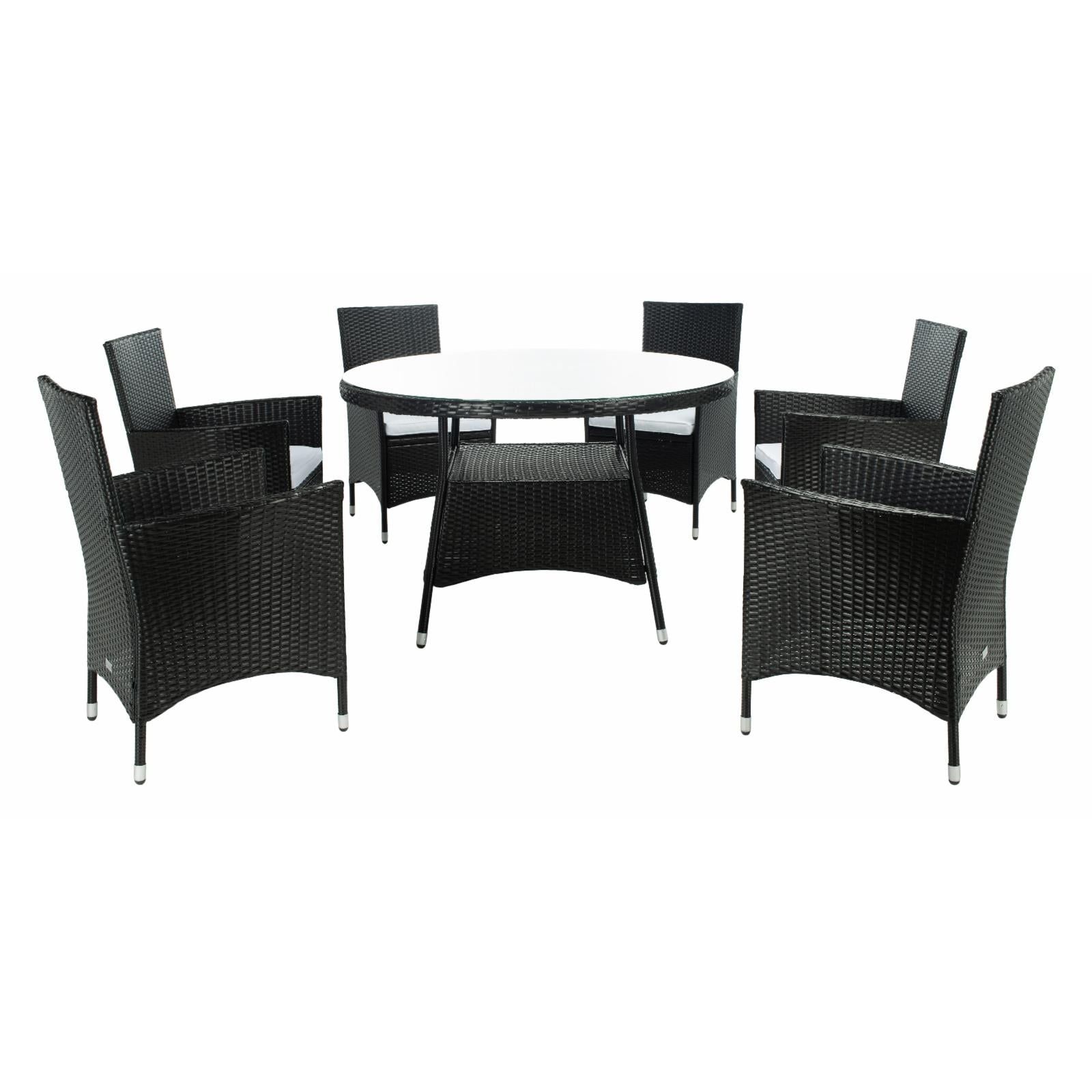 Black Woven Wicker 6-Person Outdoor Dining Set with Glass Table